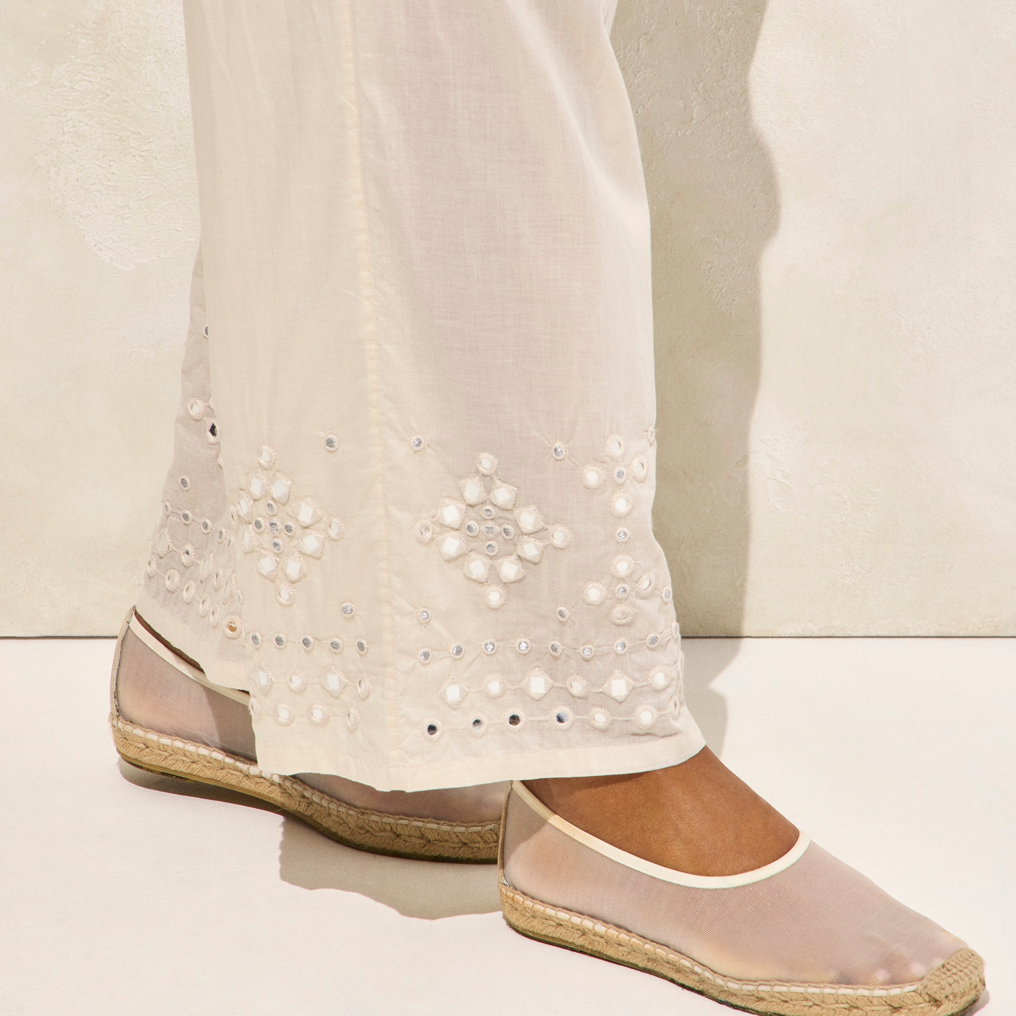 Cotton voile pant with mirror embellishments
