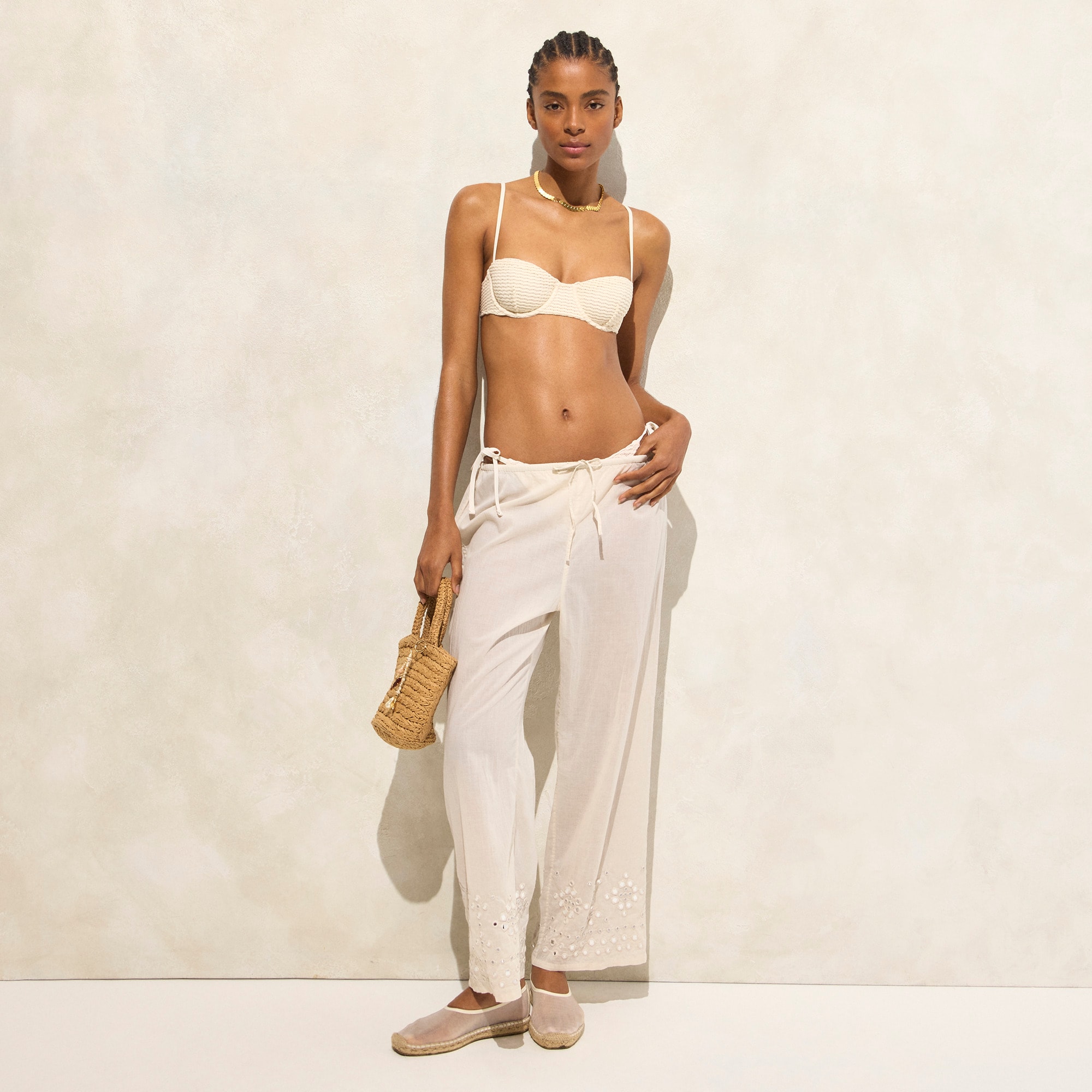 womens Cotton voile pant with mirror embellishments