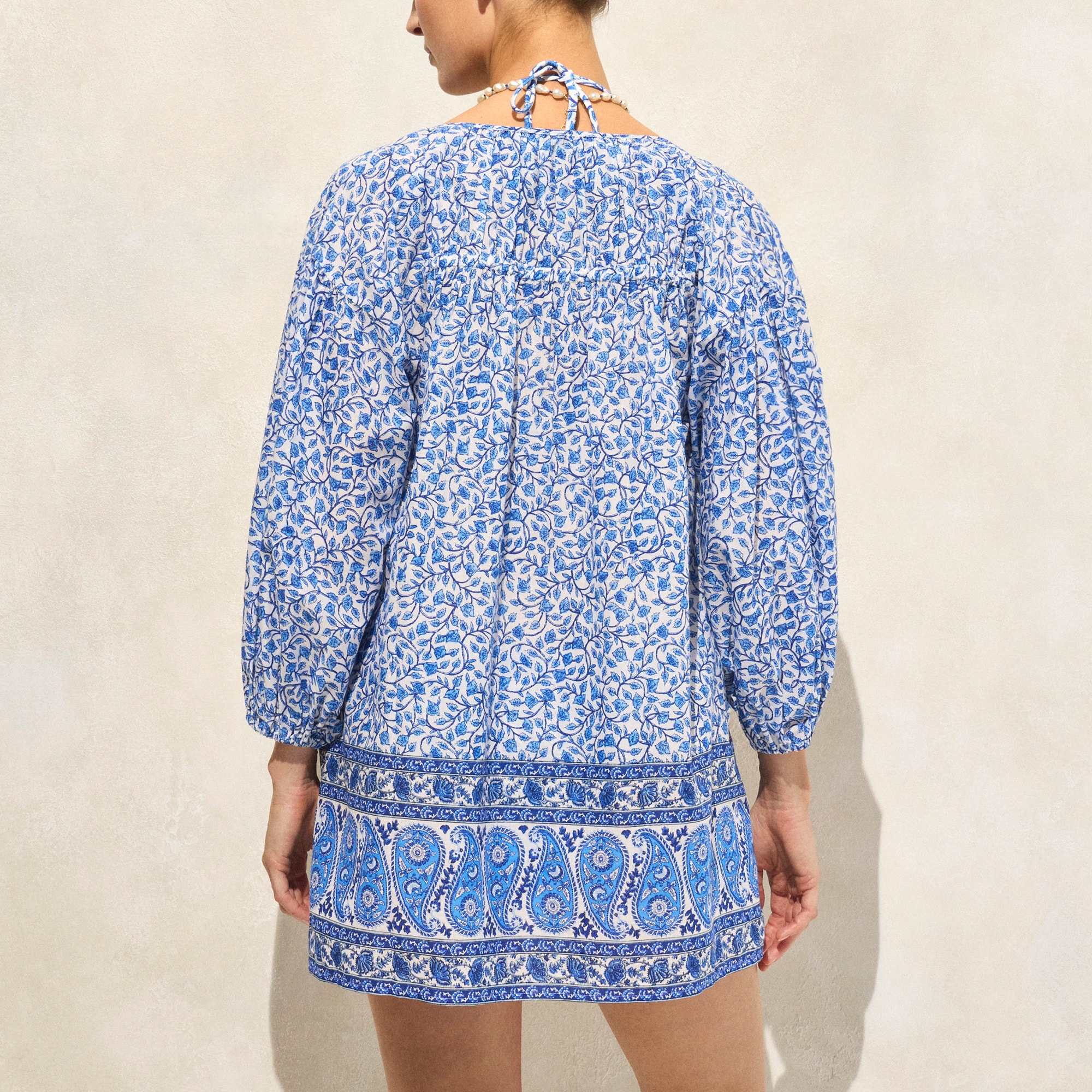 Cotton voile tunic in bandana block print