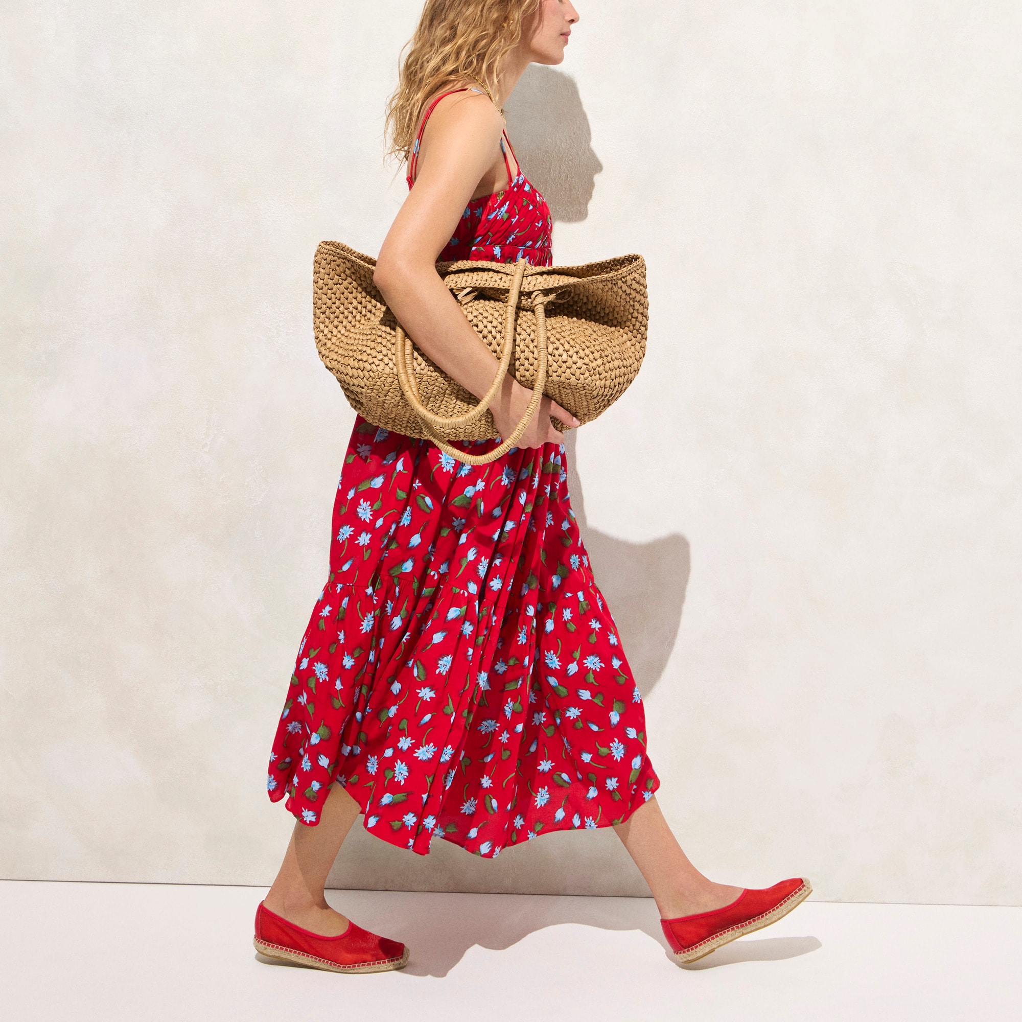 Tiered dress in brushed daisy print