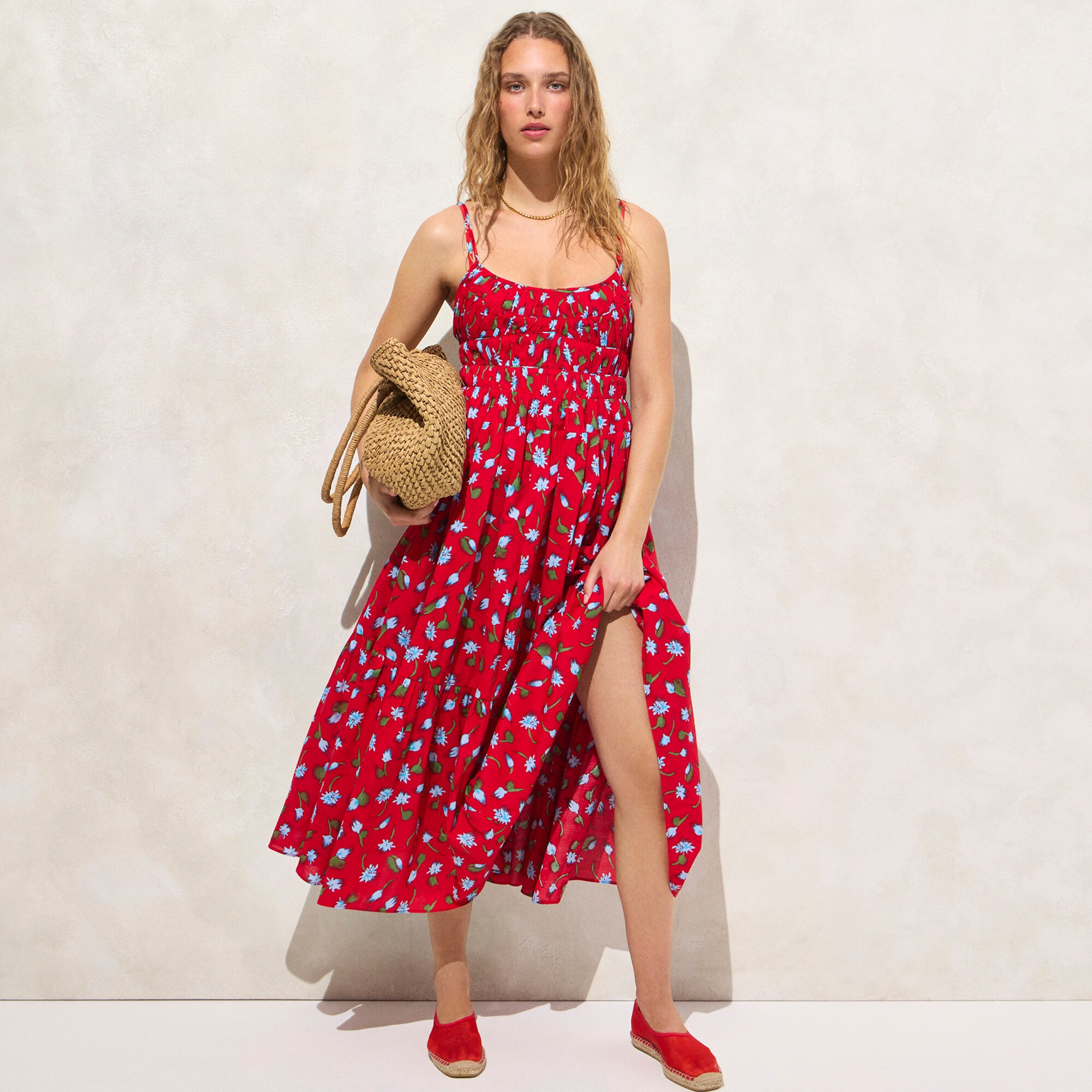  Tiered dress in brushed daisy print