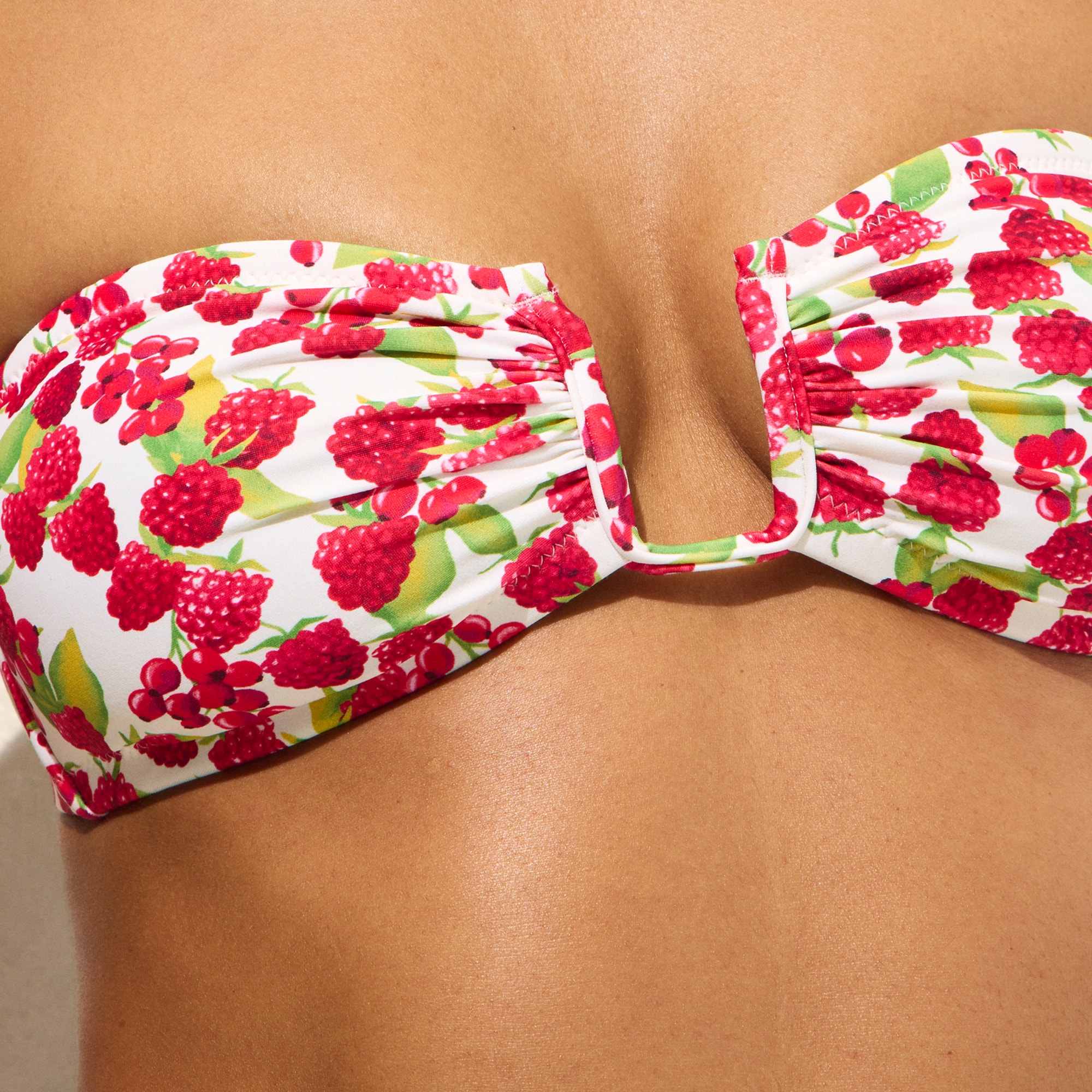 Mira bandeau bikini top in raspberry print - image 3