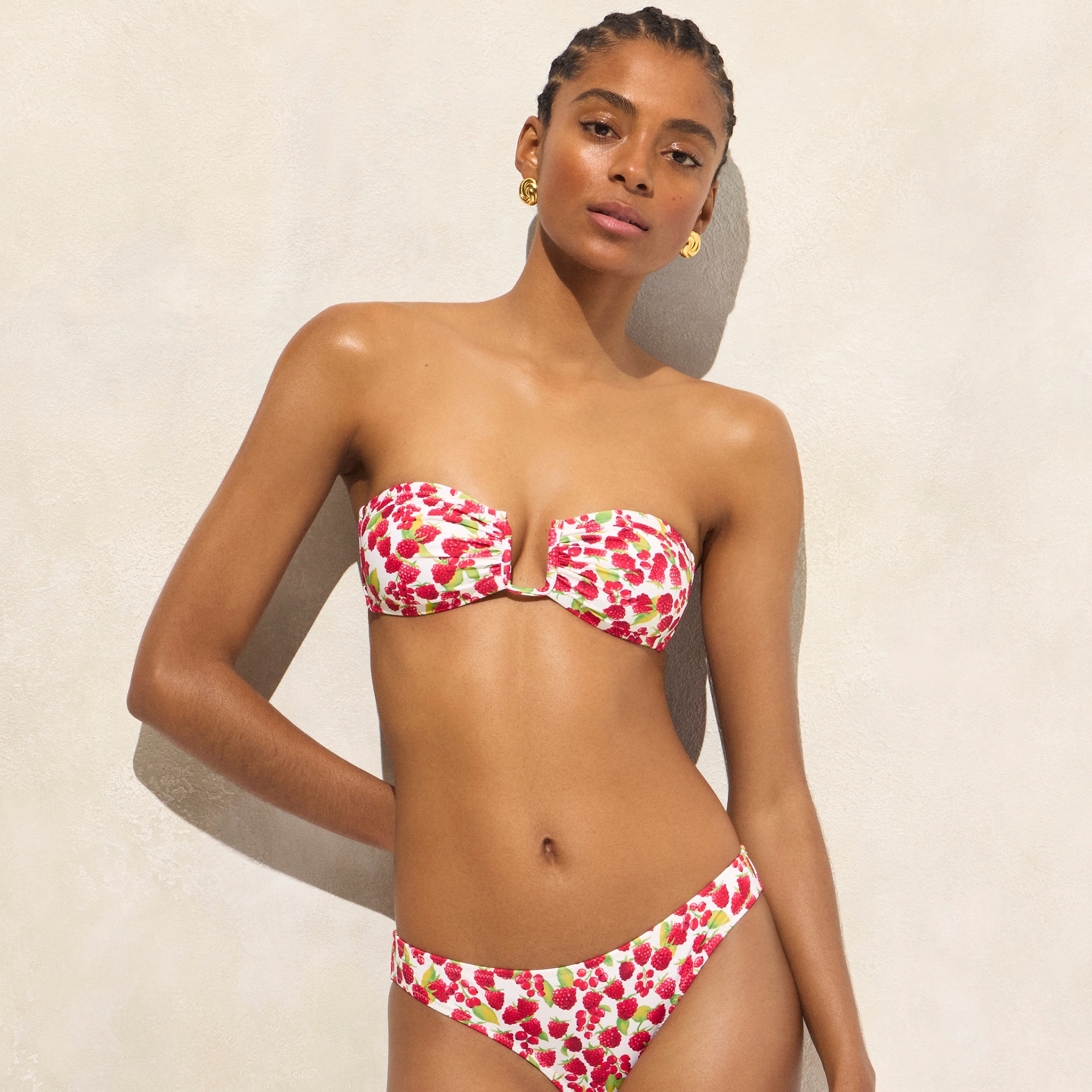  Mira bandeau bikini top in raspberry print