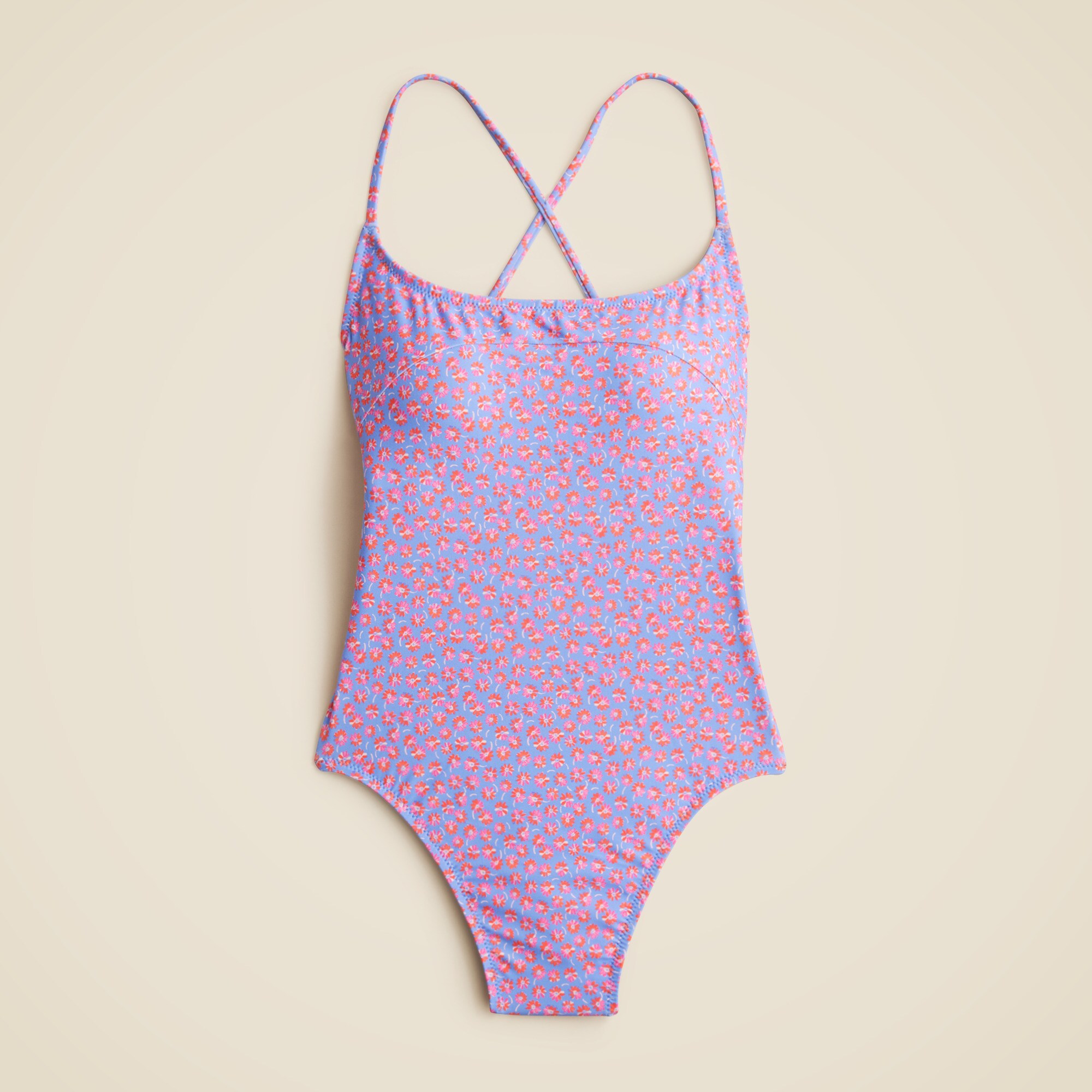 Curved one-piece swimsuit in summer fields print