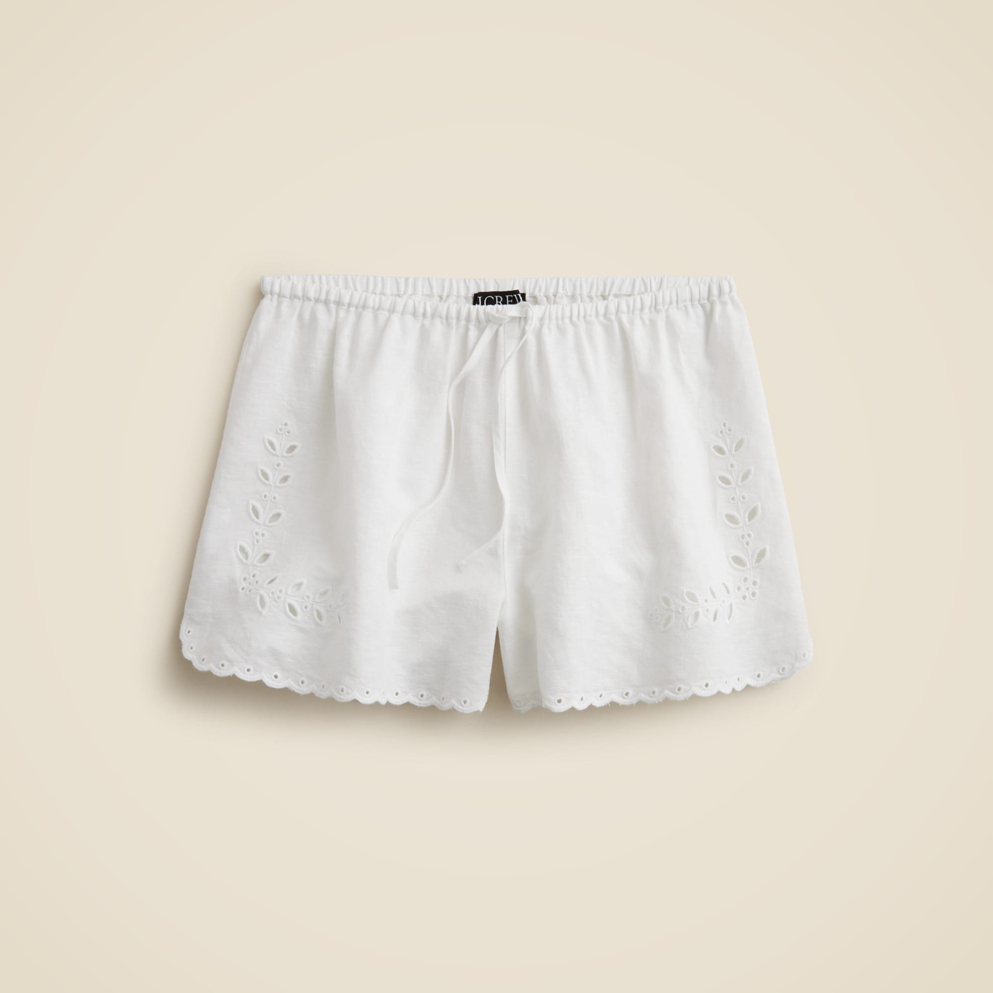 womens Eyelet short in linen-cotton blend