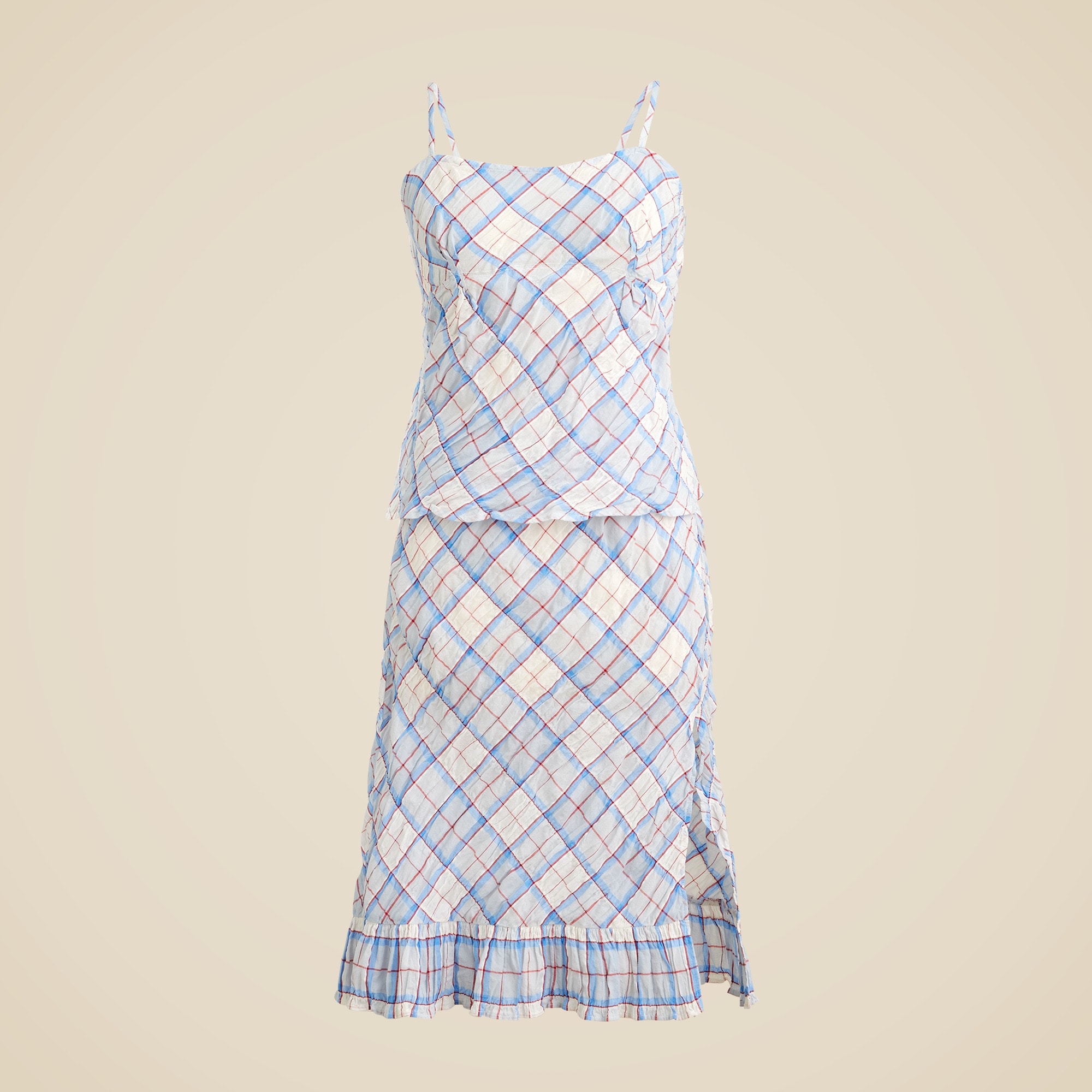  Sheer crinkled camisole and skirt set in plaid