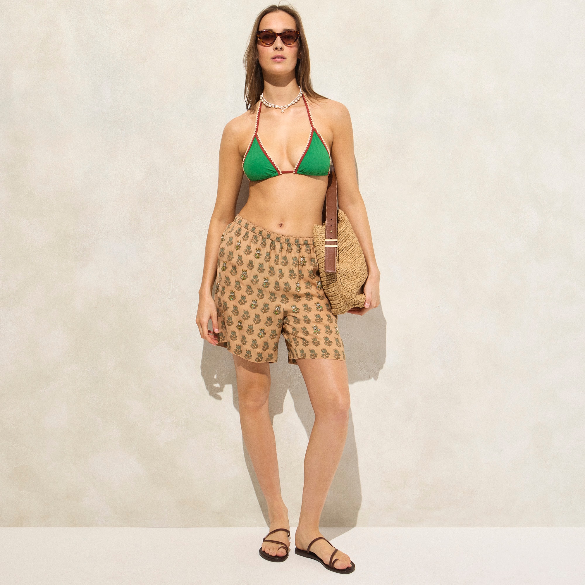 Crochet-trim string bikini top