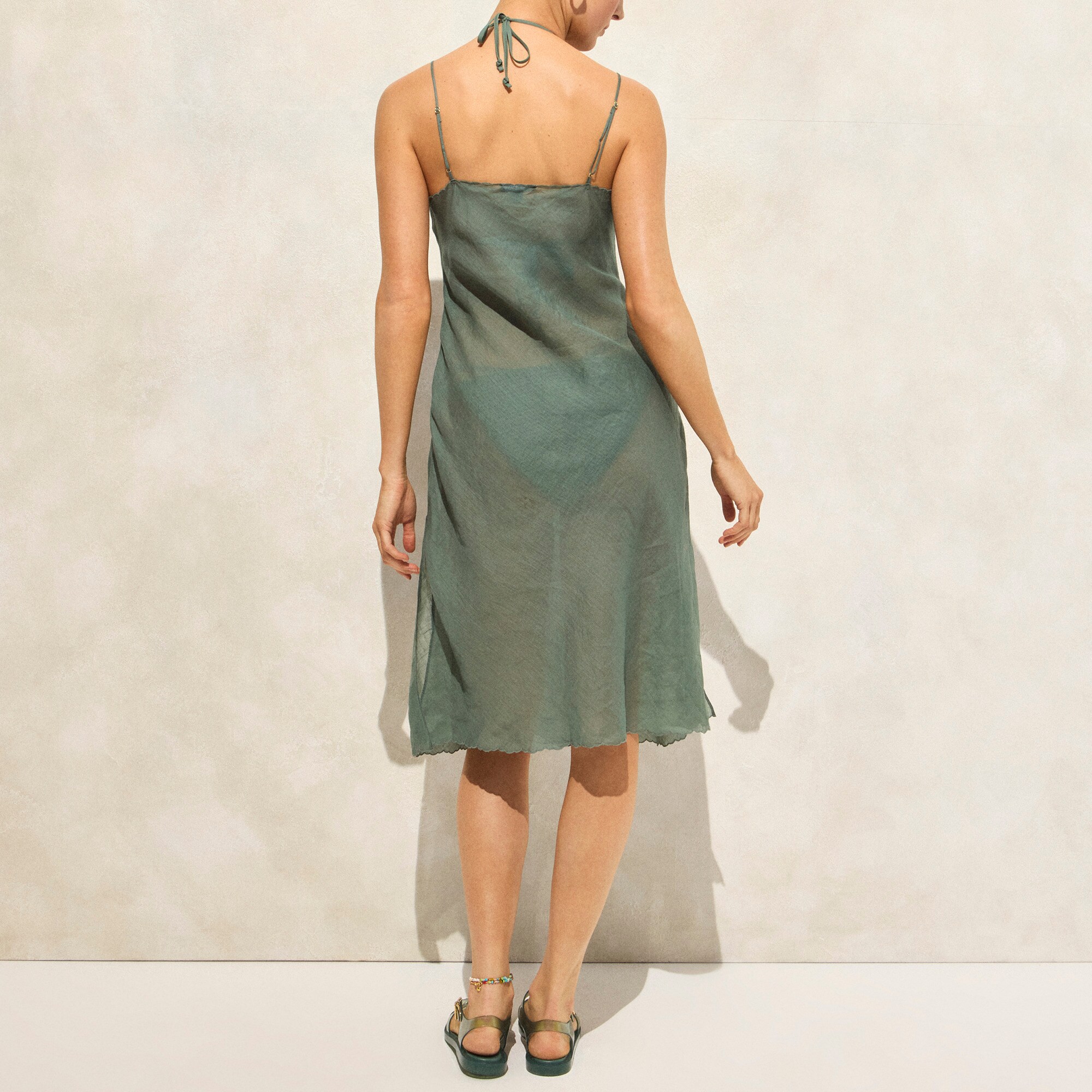 Embroidered slip dress in ramie