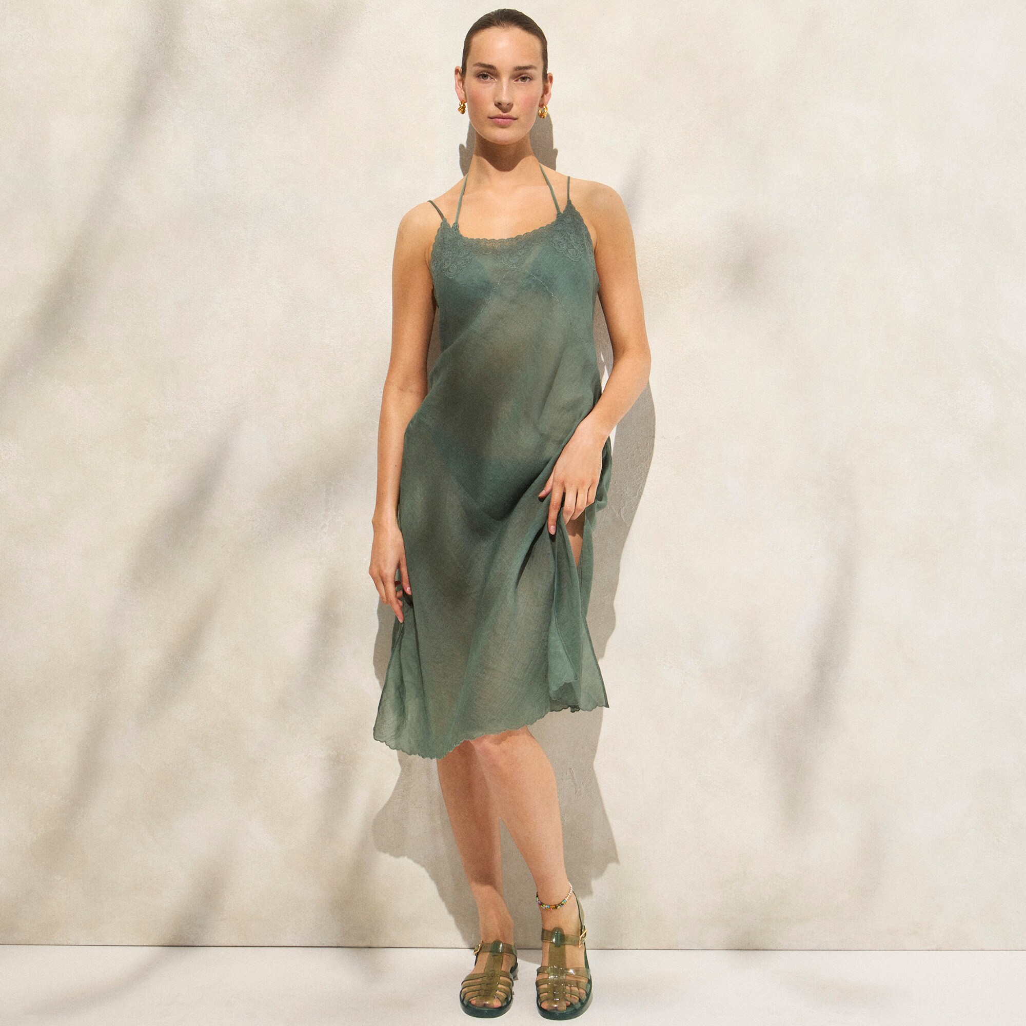 Embroidered Slip Dress In Ramie For Women | J.Crew