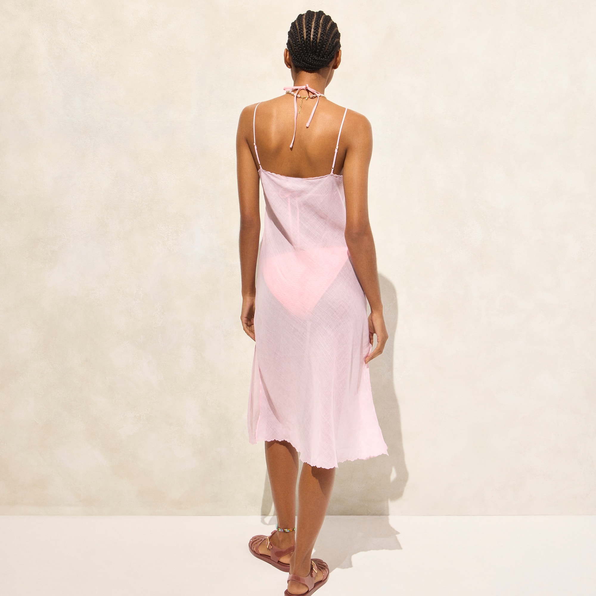Embroidered slip dress in ramie