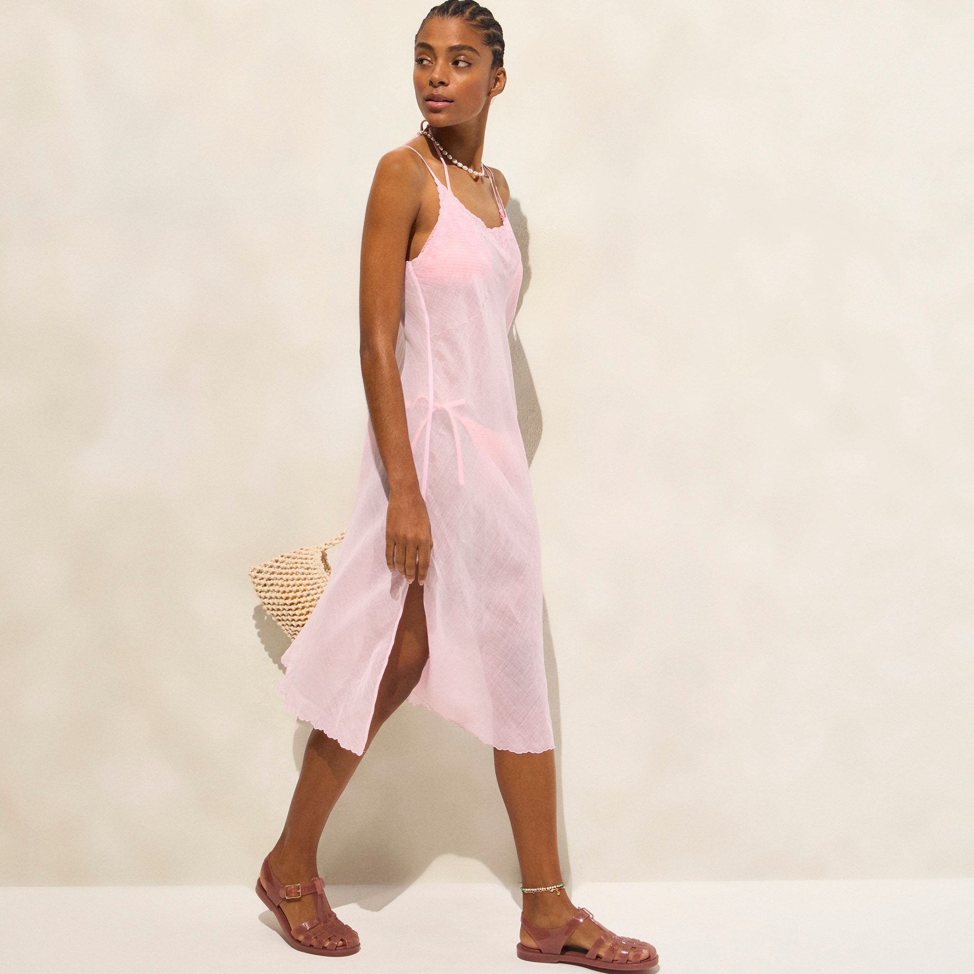 womens Embroidered slip dress in ramie