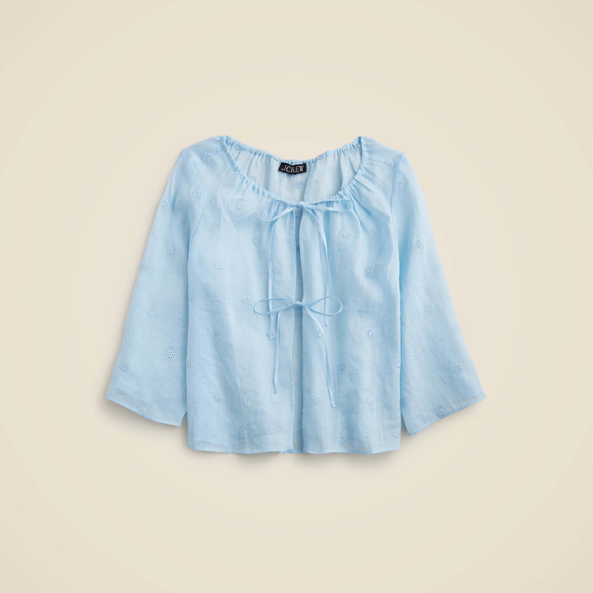  Tie-front eyelet top in ramie