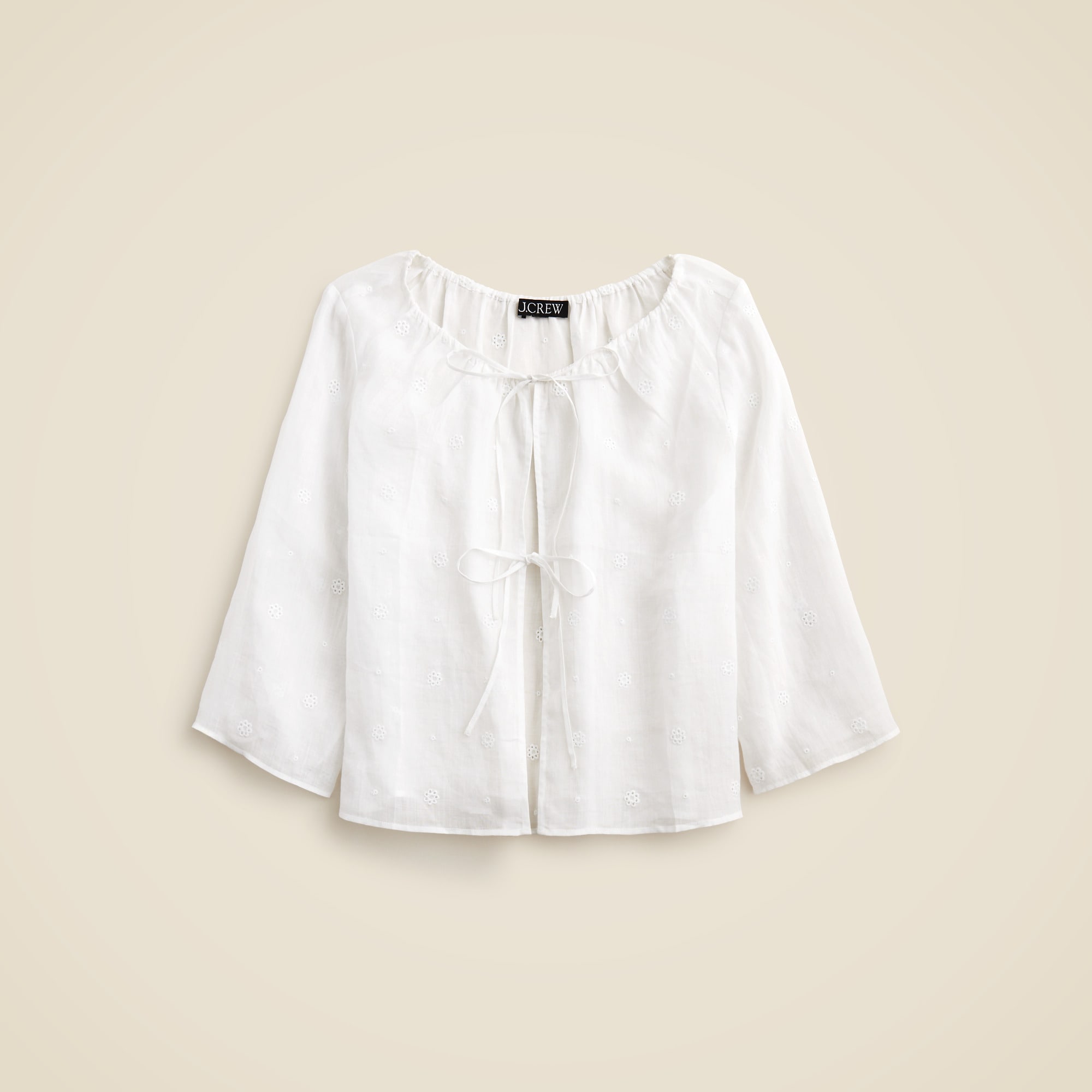 womens Tie-front eyelet top in ramie