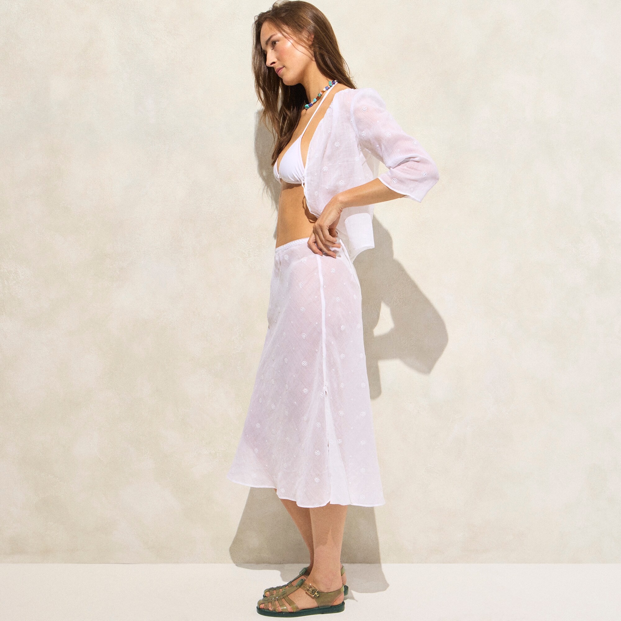 Eyelet slip skirt in ramie