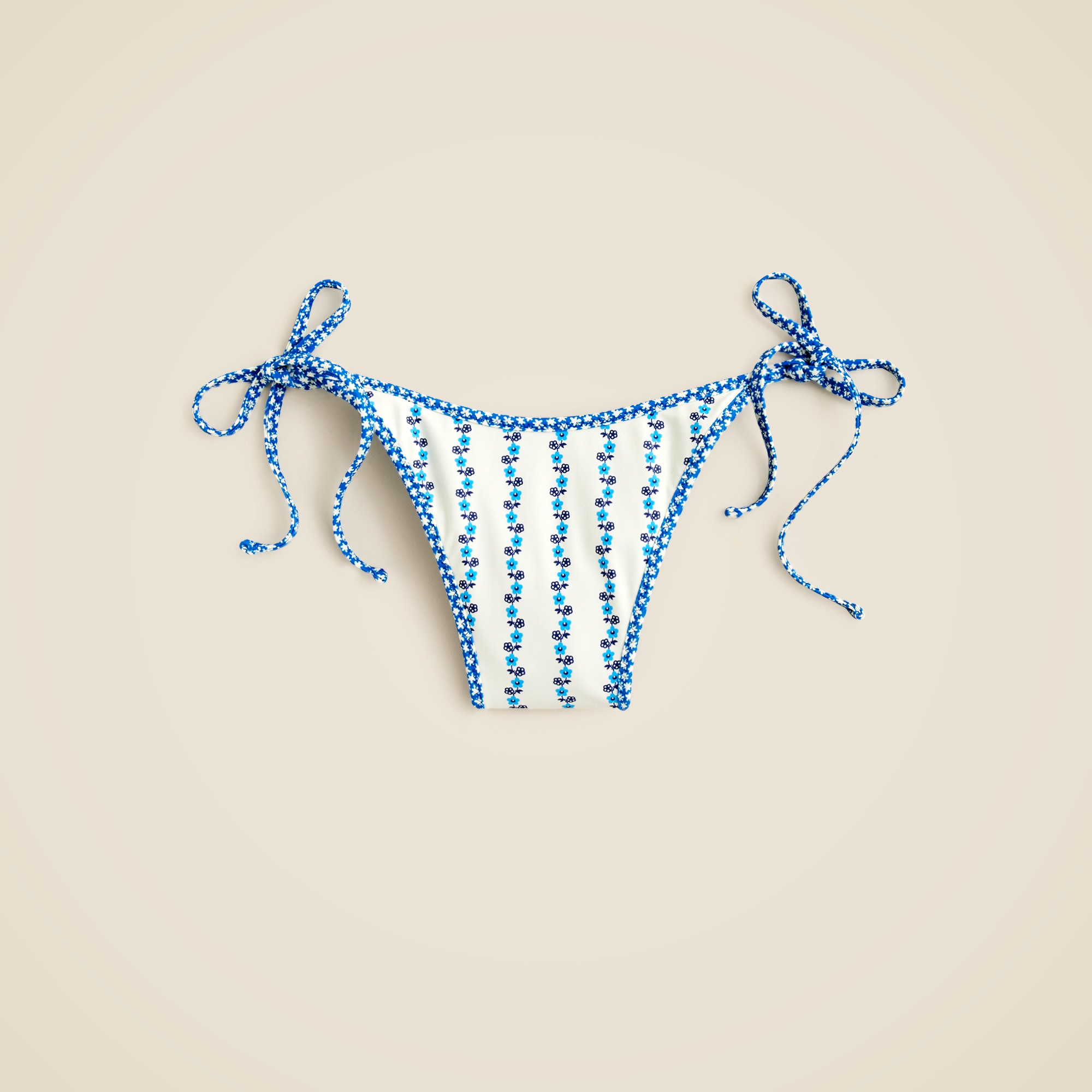String bikini bottom in floral-stripe print