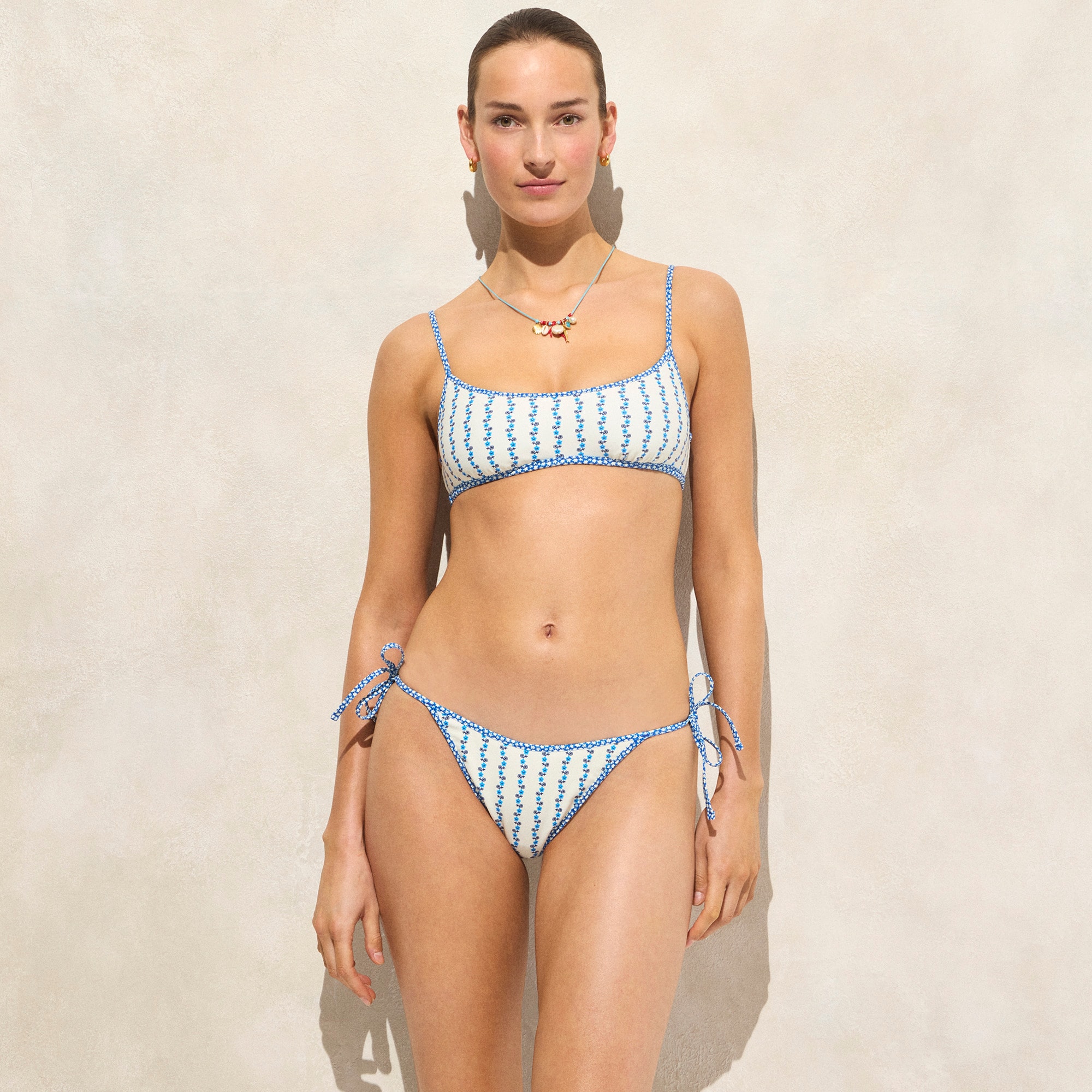 String bikini bottom in floral-stripe print - image 2