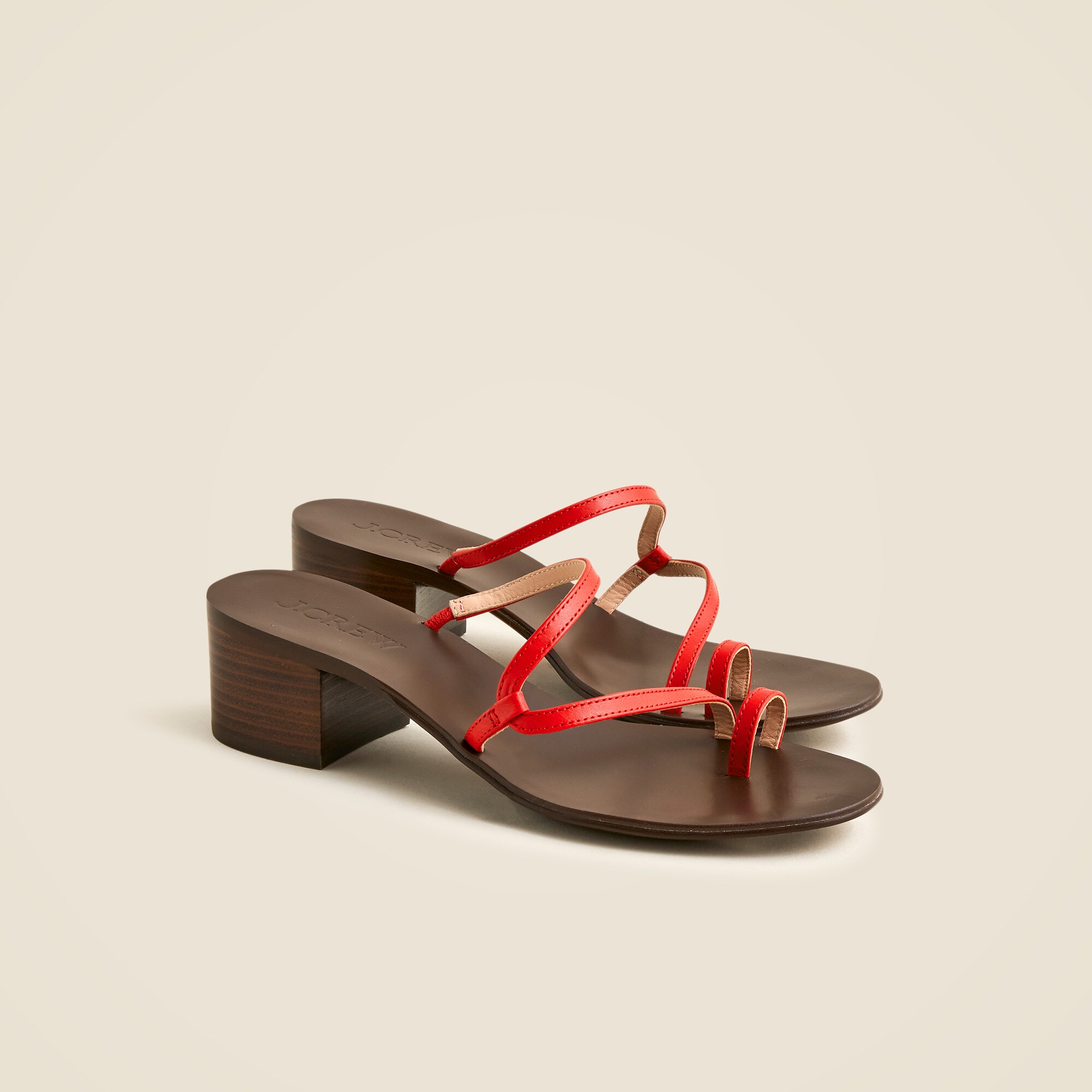 Toe-ring block-heel sandals in leather