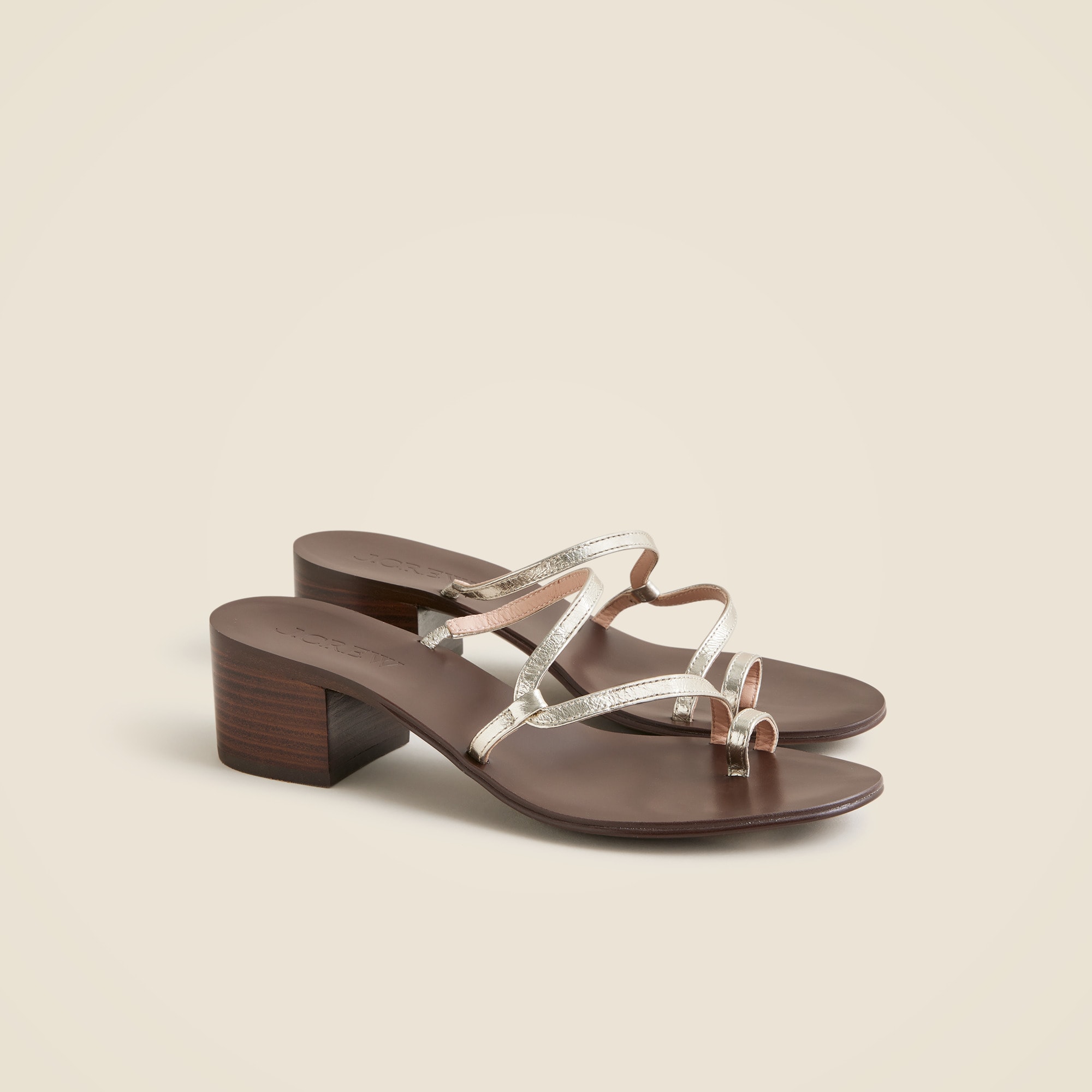 womens Toe-ring block-heel sandals in metallic leather