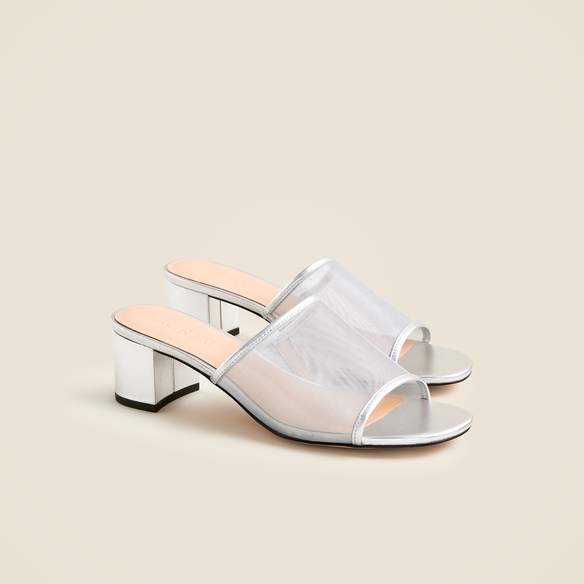 womens Mule block-heel sandals in metallic mesh