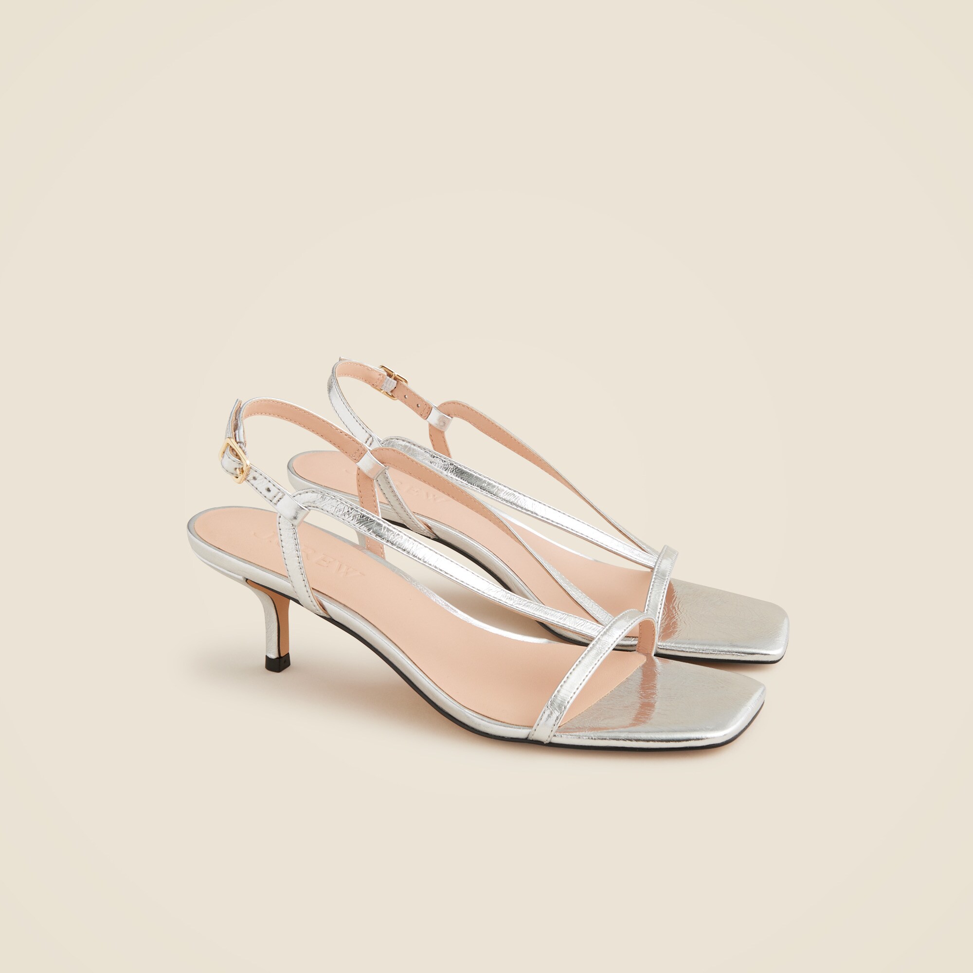 j.crew: krista slingback kitten-heel sandals in metallic leather for women