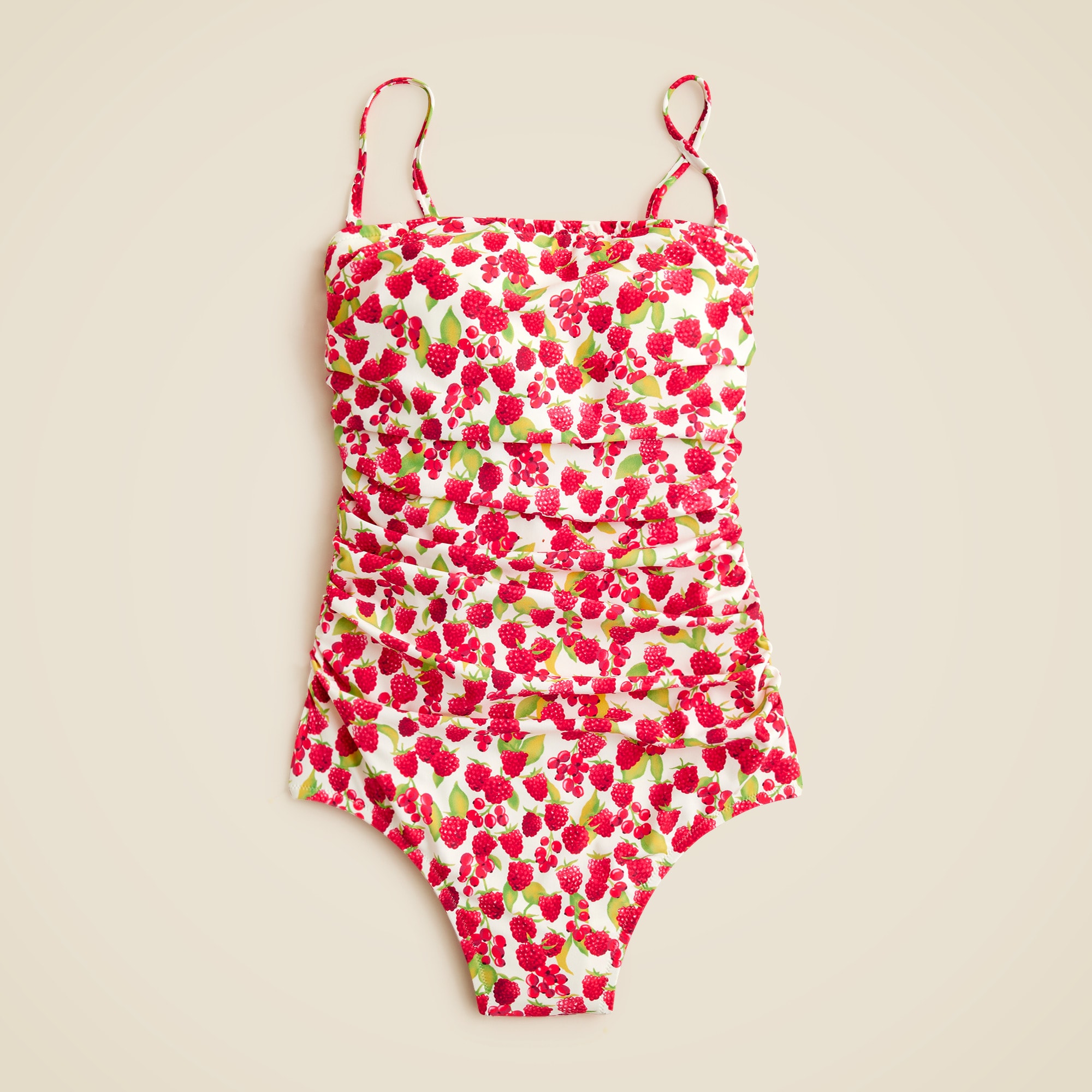  Gemma ruched bandeau one-piece swimsuit in raspberry print