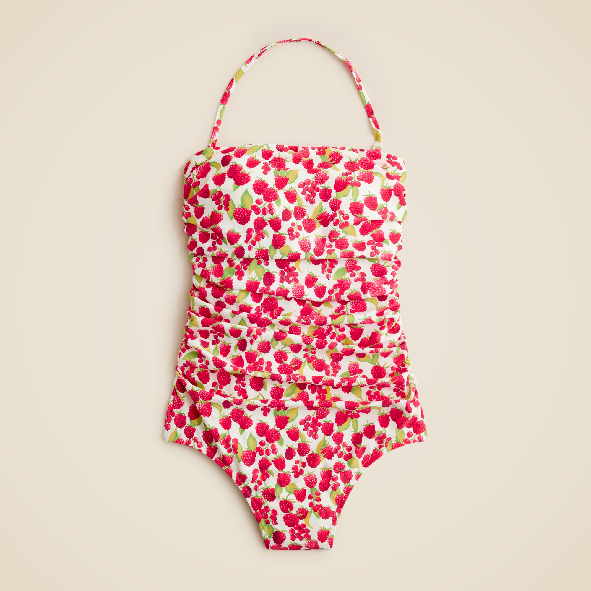 Gemma ruched bandeau one-piece swimsuit in raspberry print
