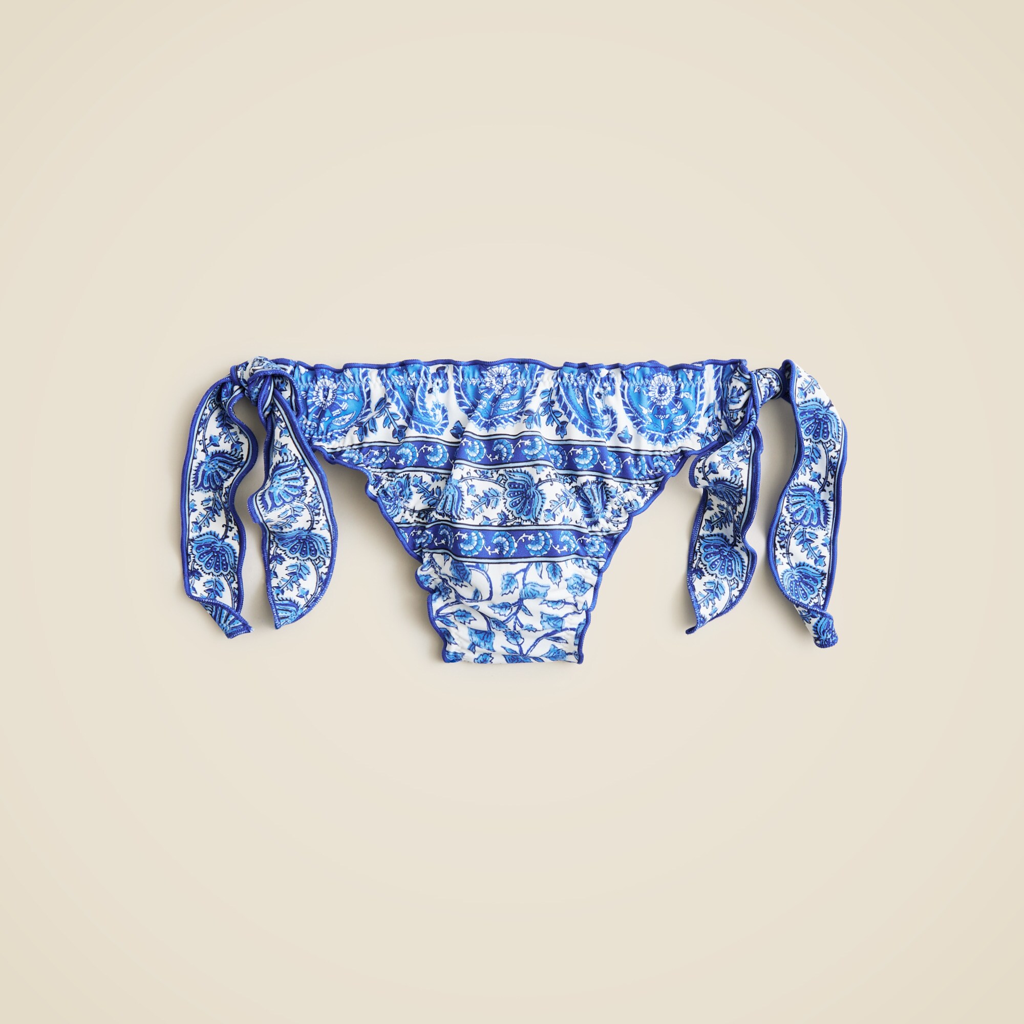 Ruffle-trim String Bikini Bottom In Bandana Block Print For Women