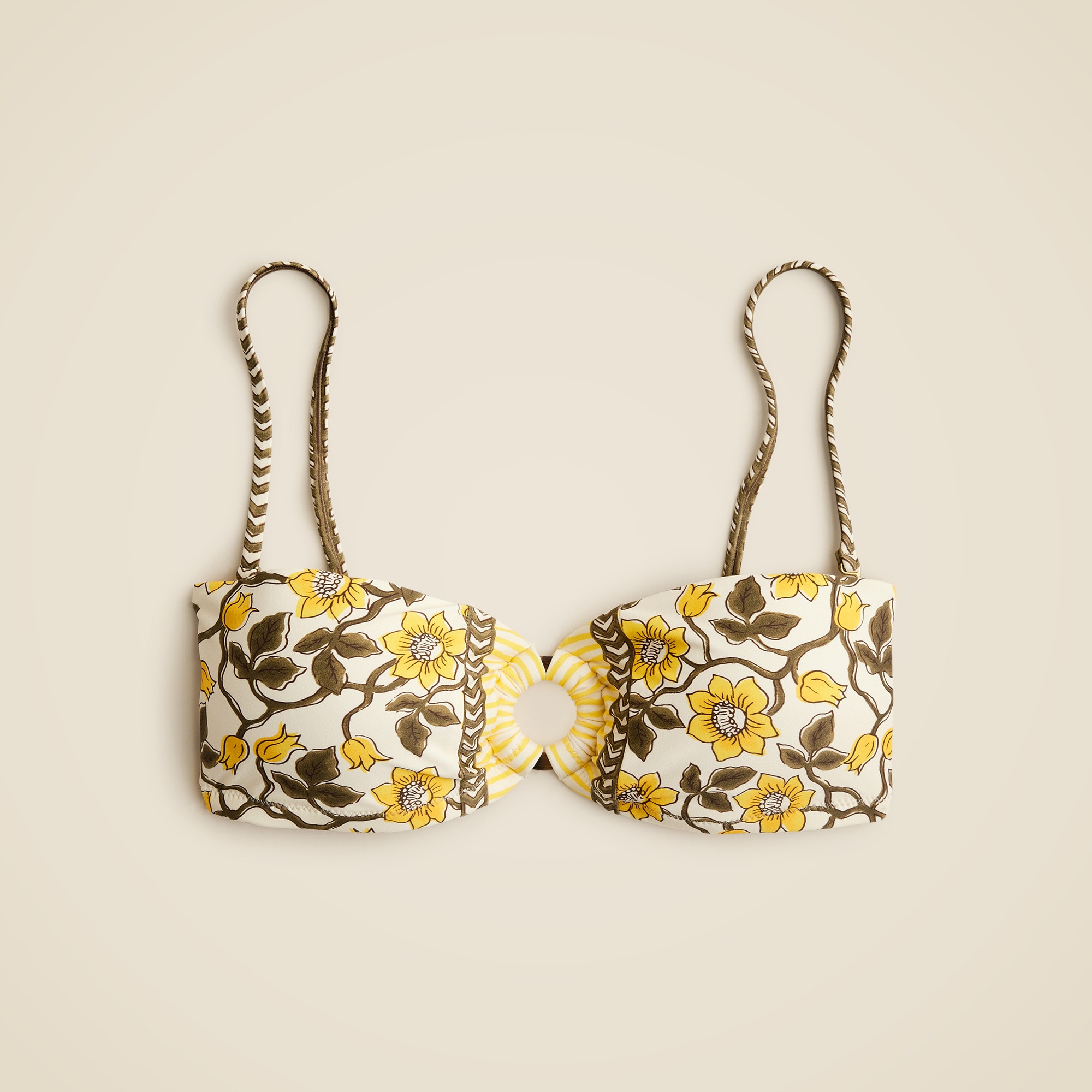 O-ring bandeau bikini top in daffodil daze block print