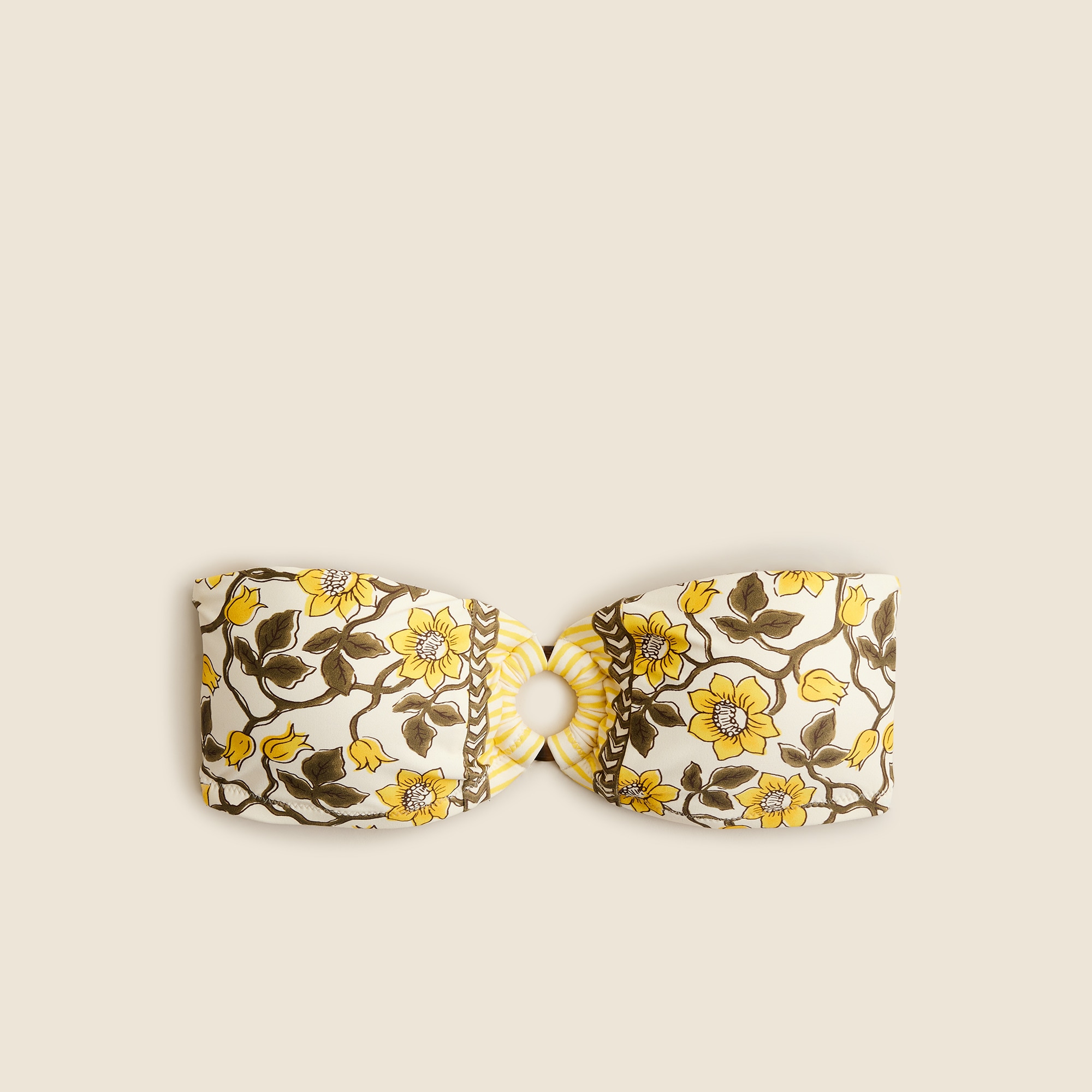 O-ring bandeau bikini top in daffodil daze block print