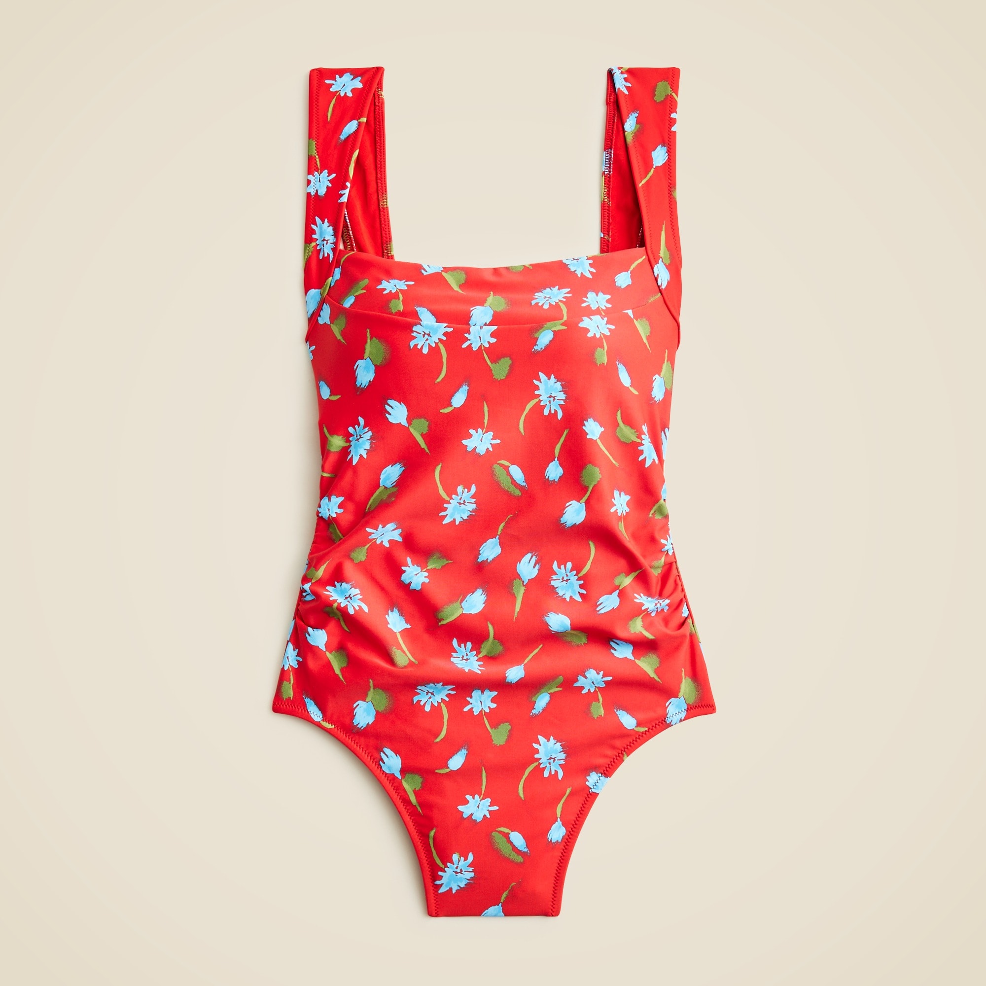 womens Nia ruched squareneck one-piece in brushed daisy print