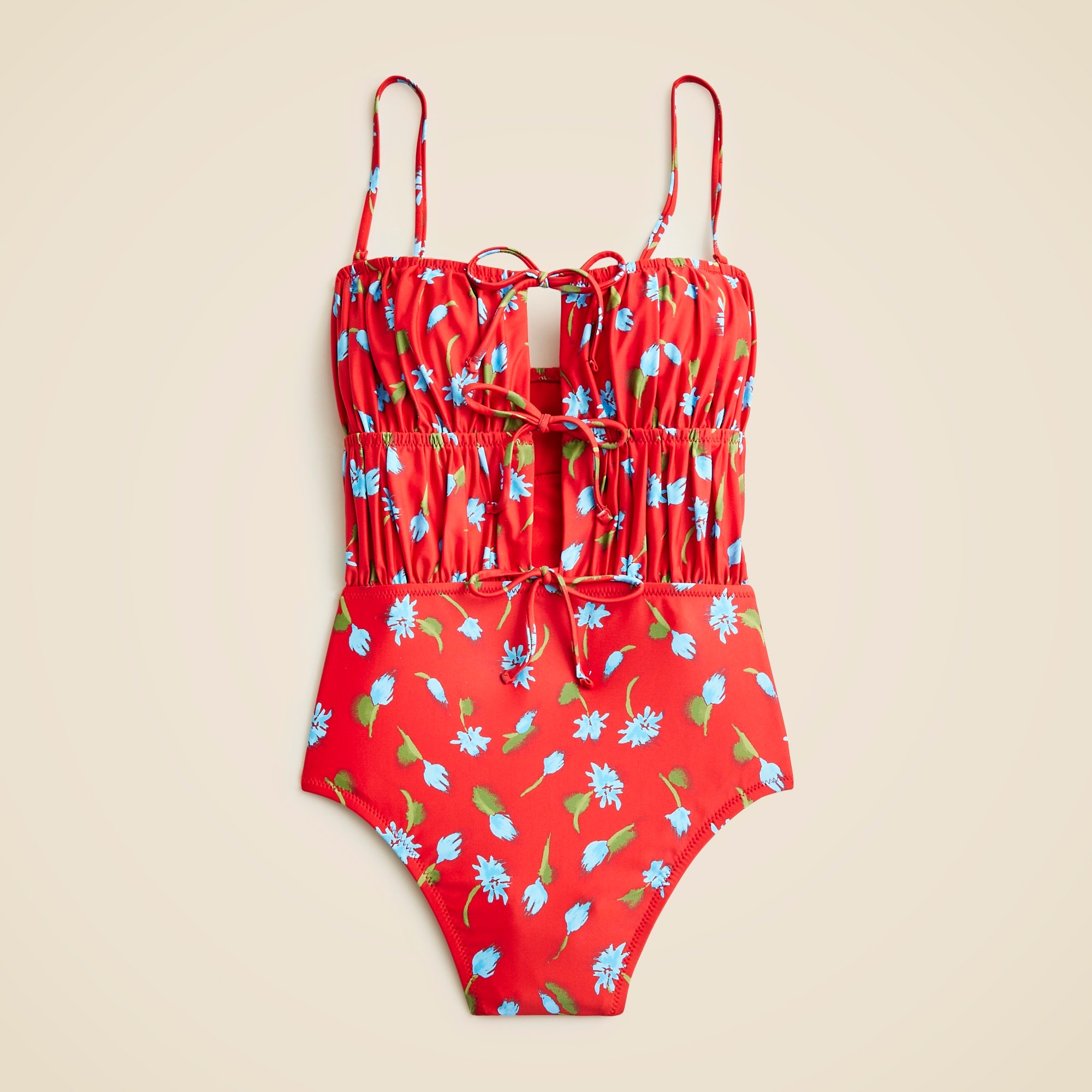 Ruched cutout one-piece in brushed daisy print