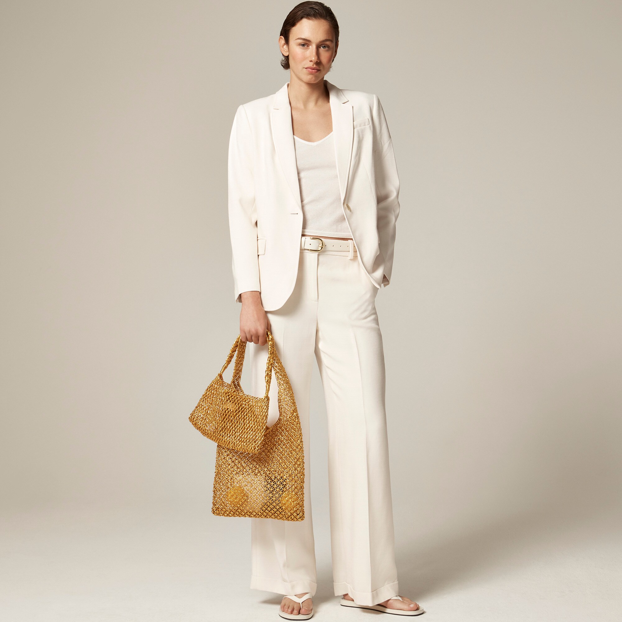 Handwoven metallic shoulder tote with Lurex® metallic threads