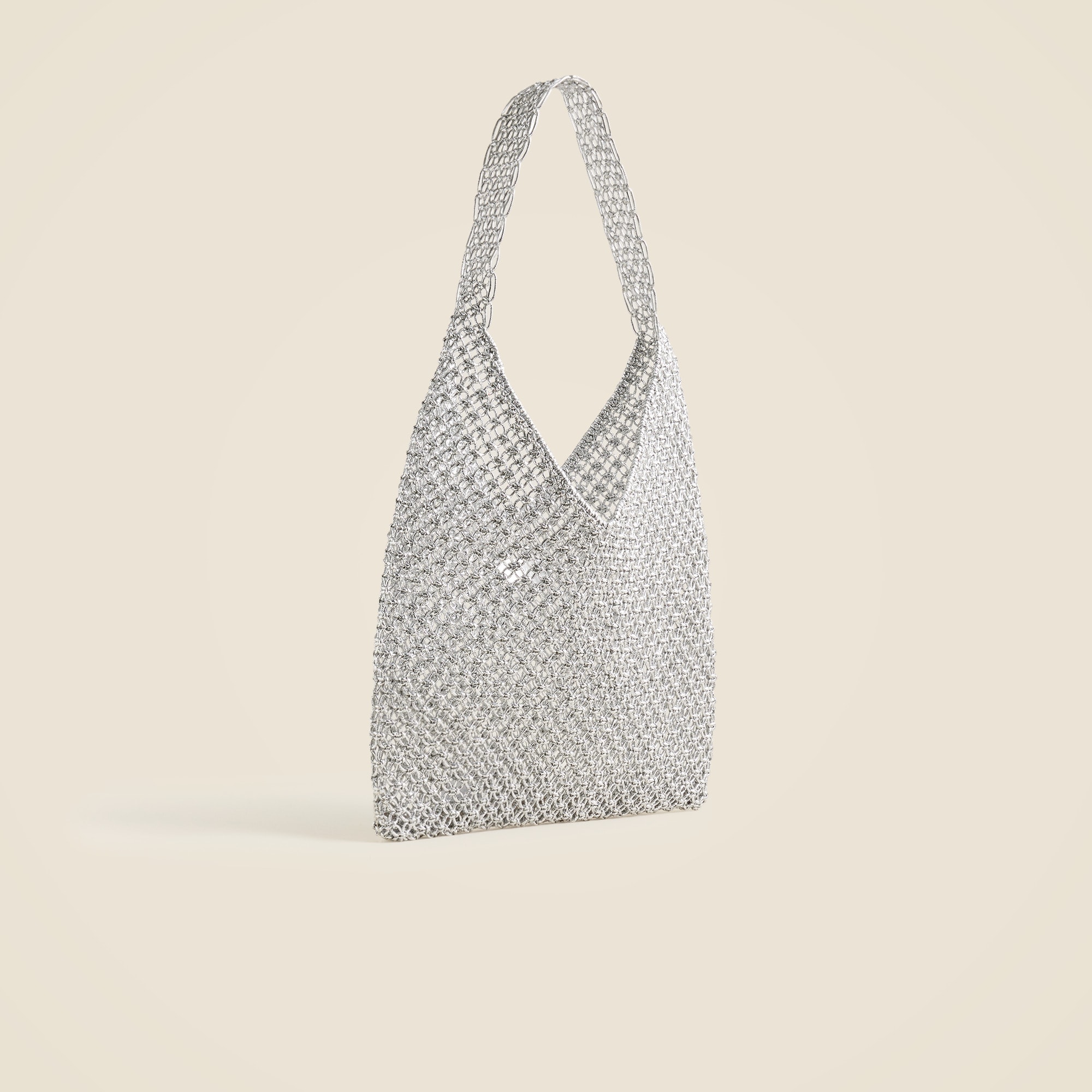 Handwoven metallic shoulder tote with Lurex® metallic threads
