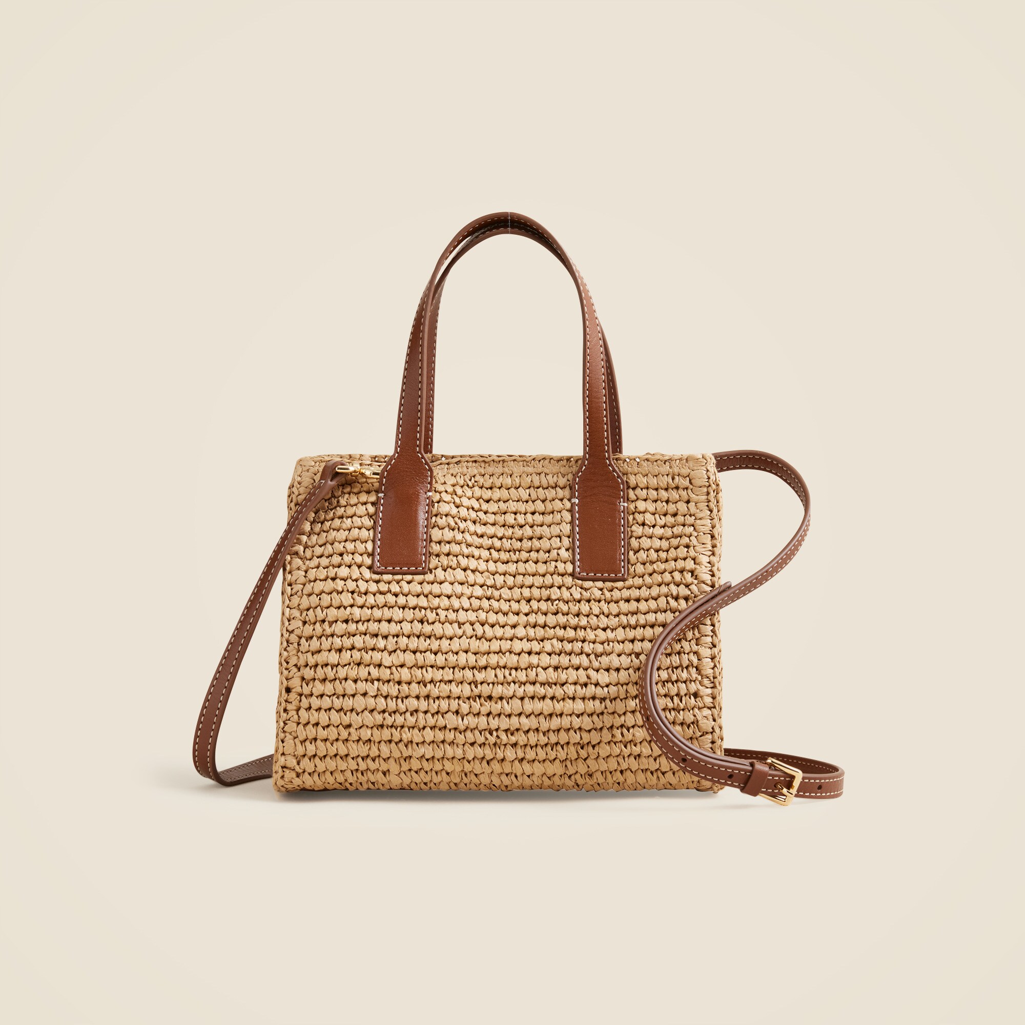 womens Palma top-handle bag in handknotted straw and leather