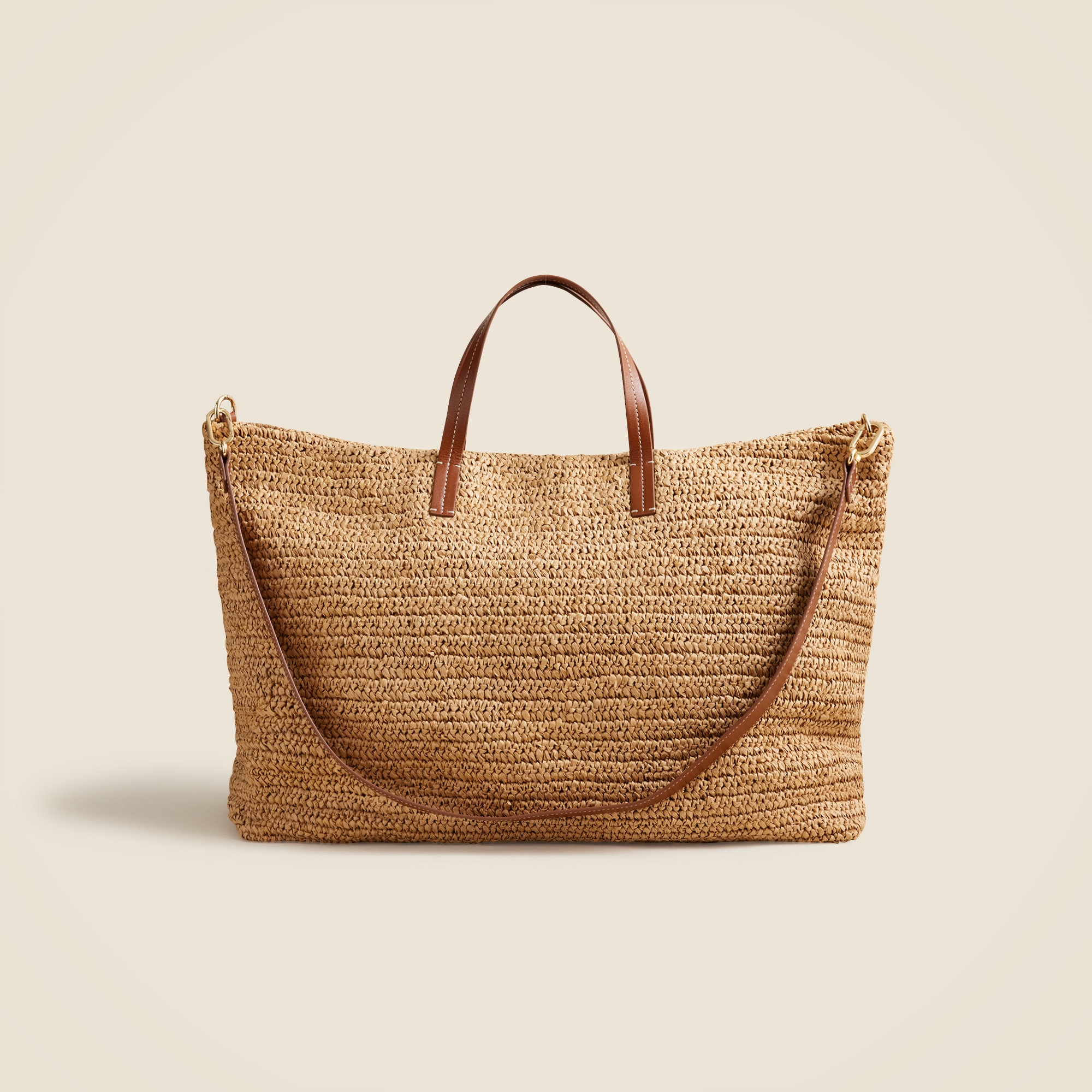 womens Palma overnight tote in handknotted straw and leather