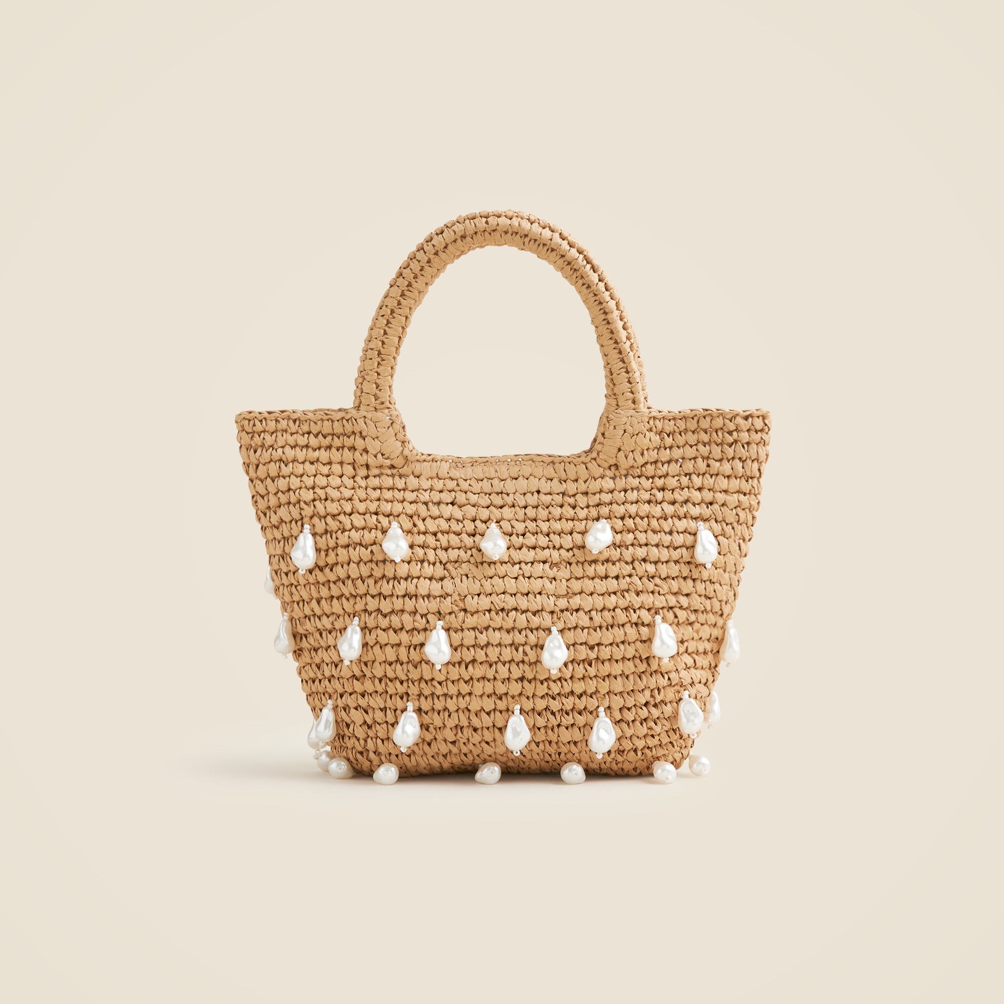 womens Handknotted top-handle straw bag with baroque pearls