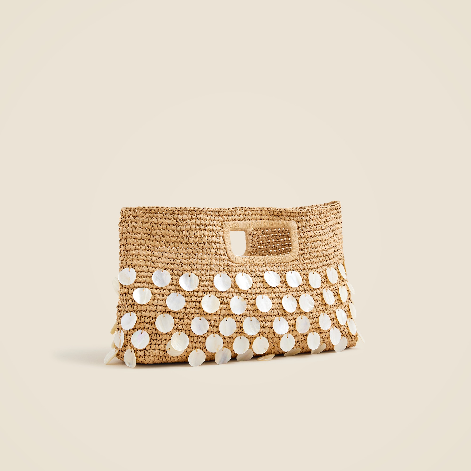 Handknotted straw rectangular clutch with paillettes