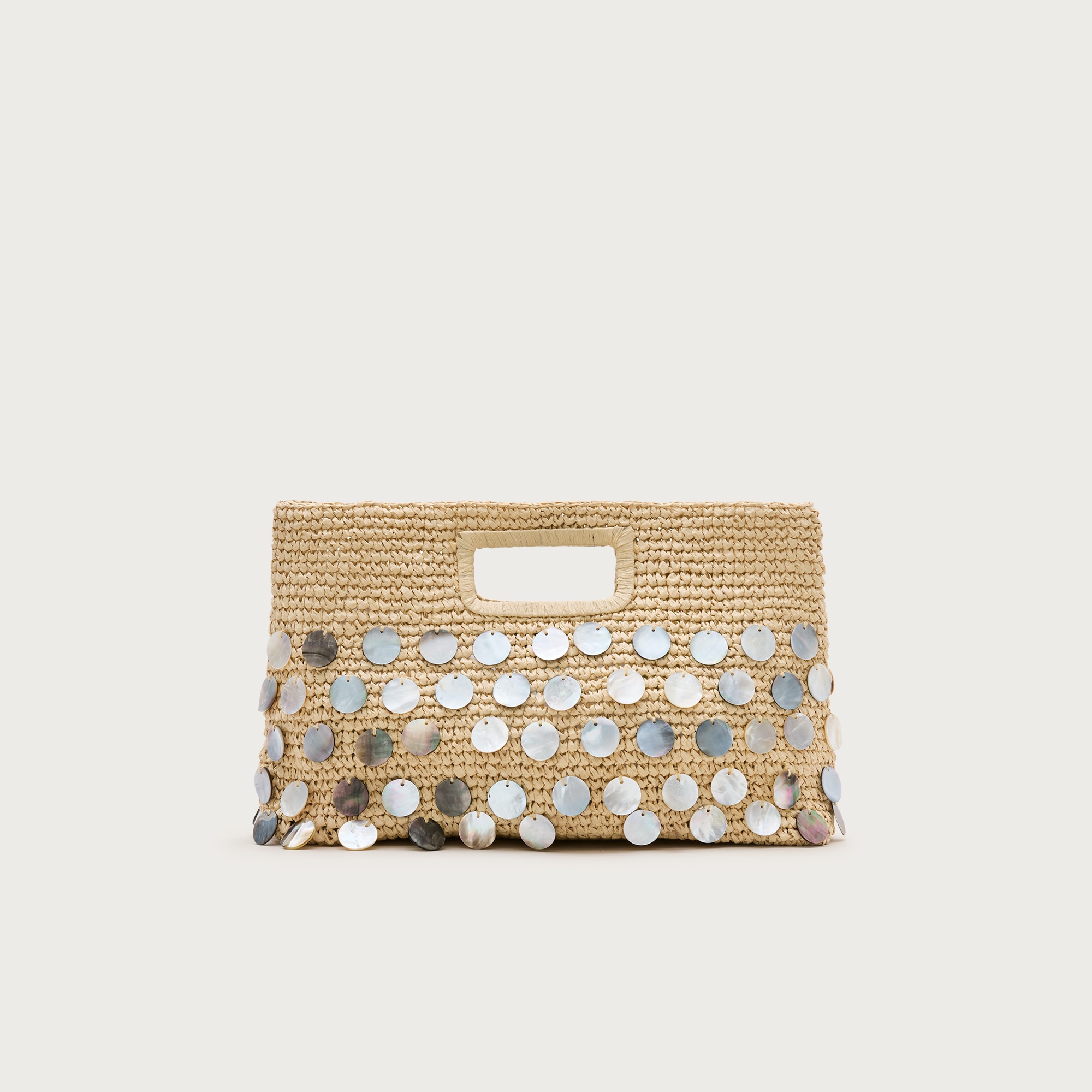 Handknotted straw rectangular clutch with paillettes