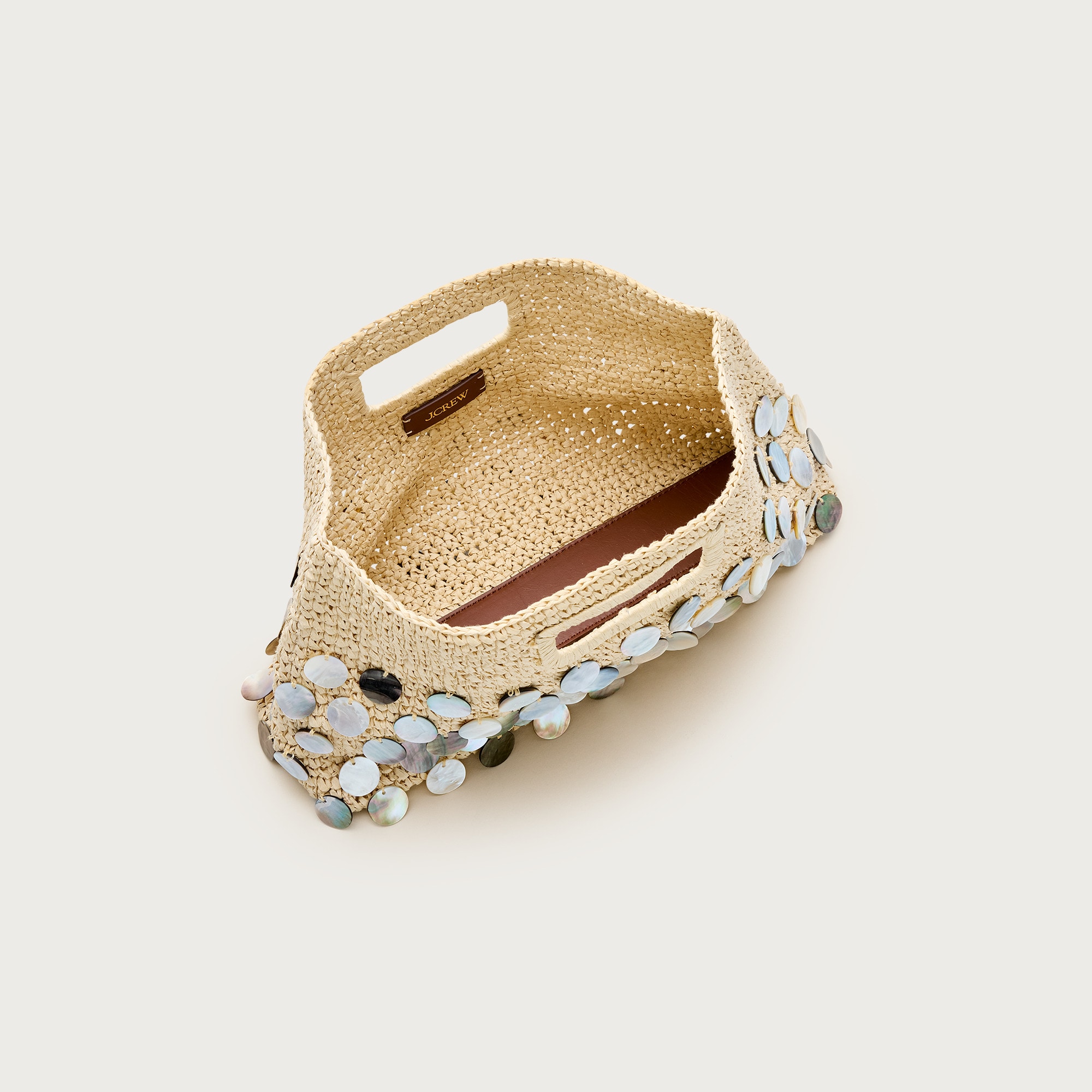 Handknotted straw rectangular clutch with paillettes
