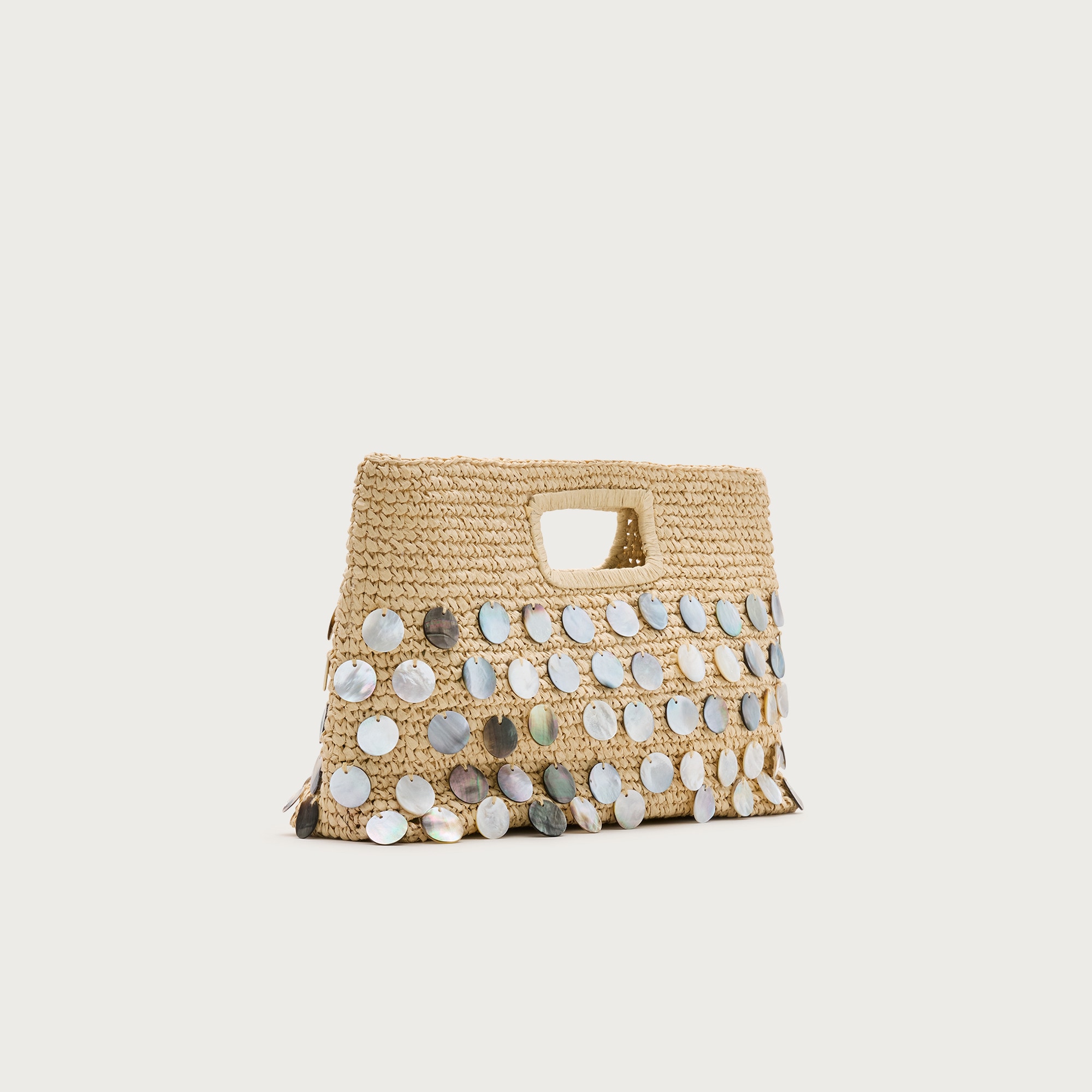 Handknotted straw rectangular clutch with paillettes