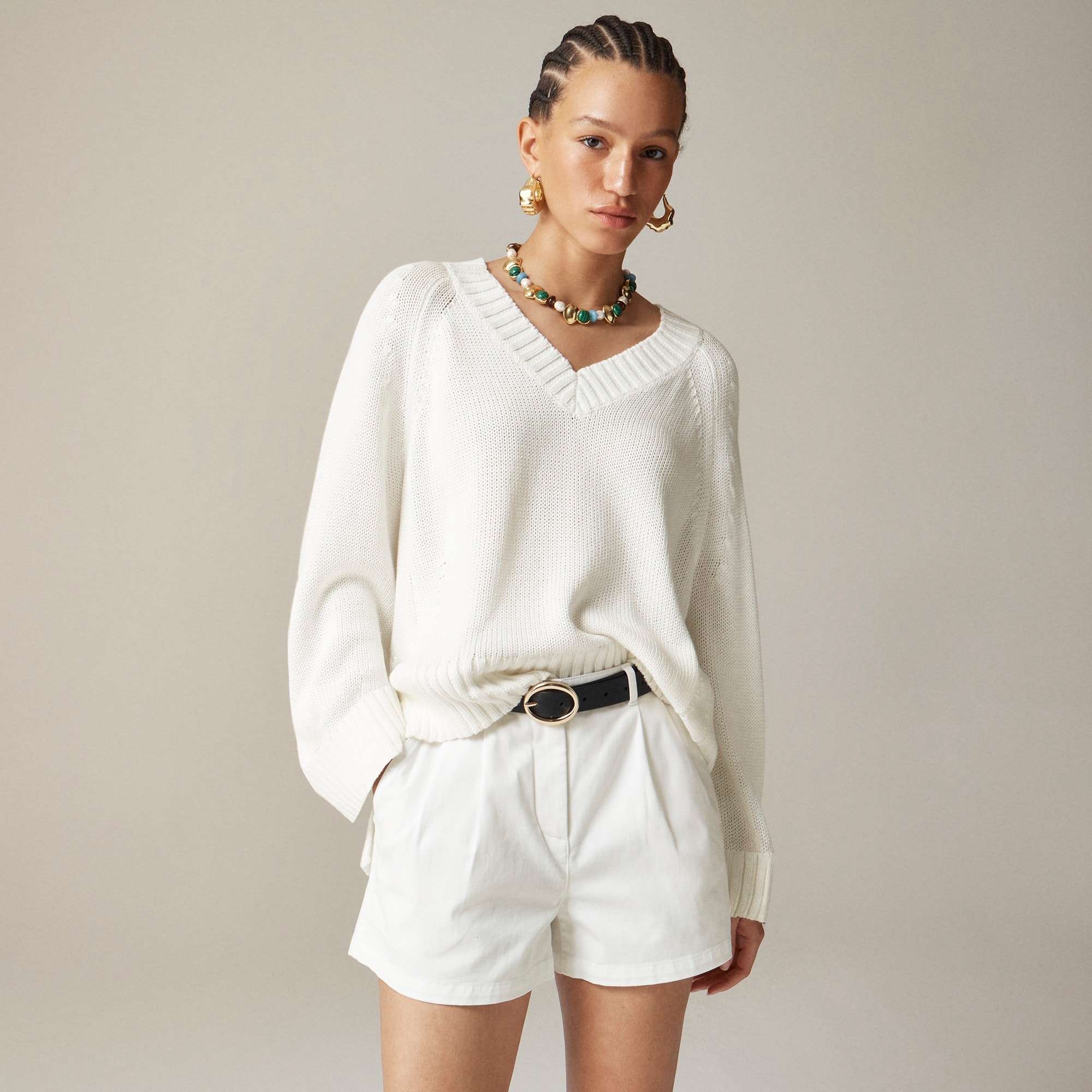 womens Heritage cotton relaxed V-neck sweater