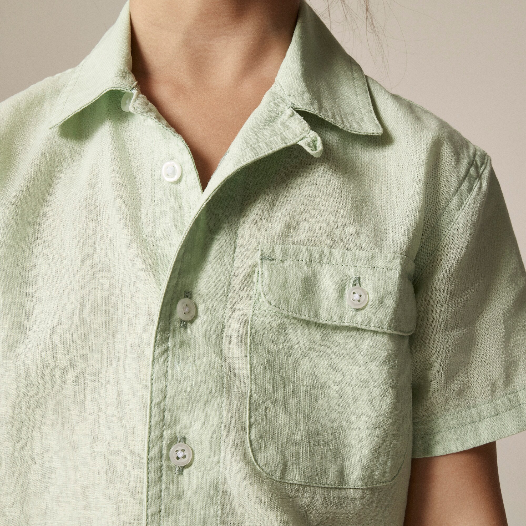 Kids' short-sleeve camp shirt in linen-cotton blend