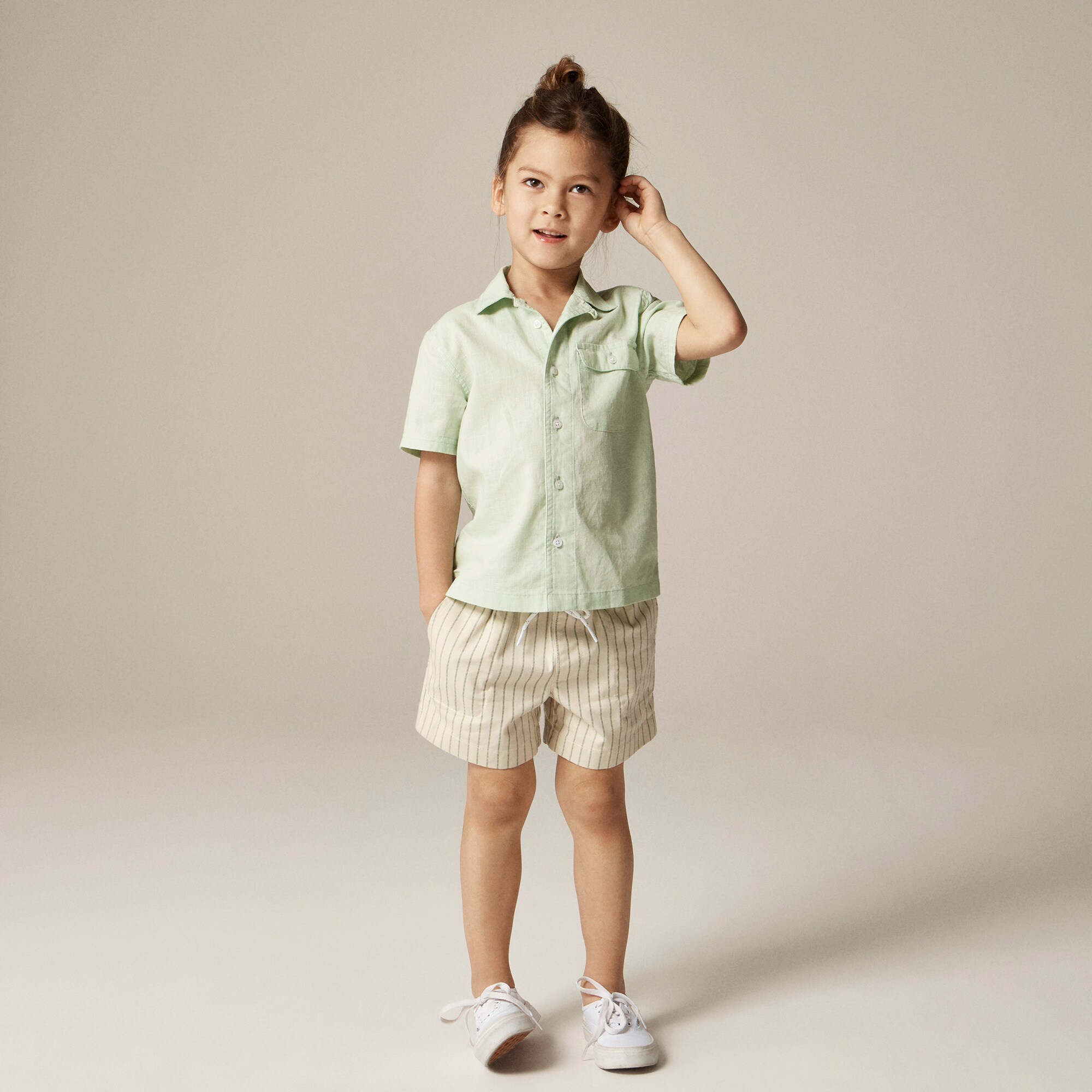  Kids' short-sleeve camp shirt in linen-cotton blend