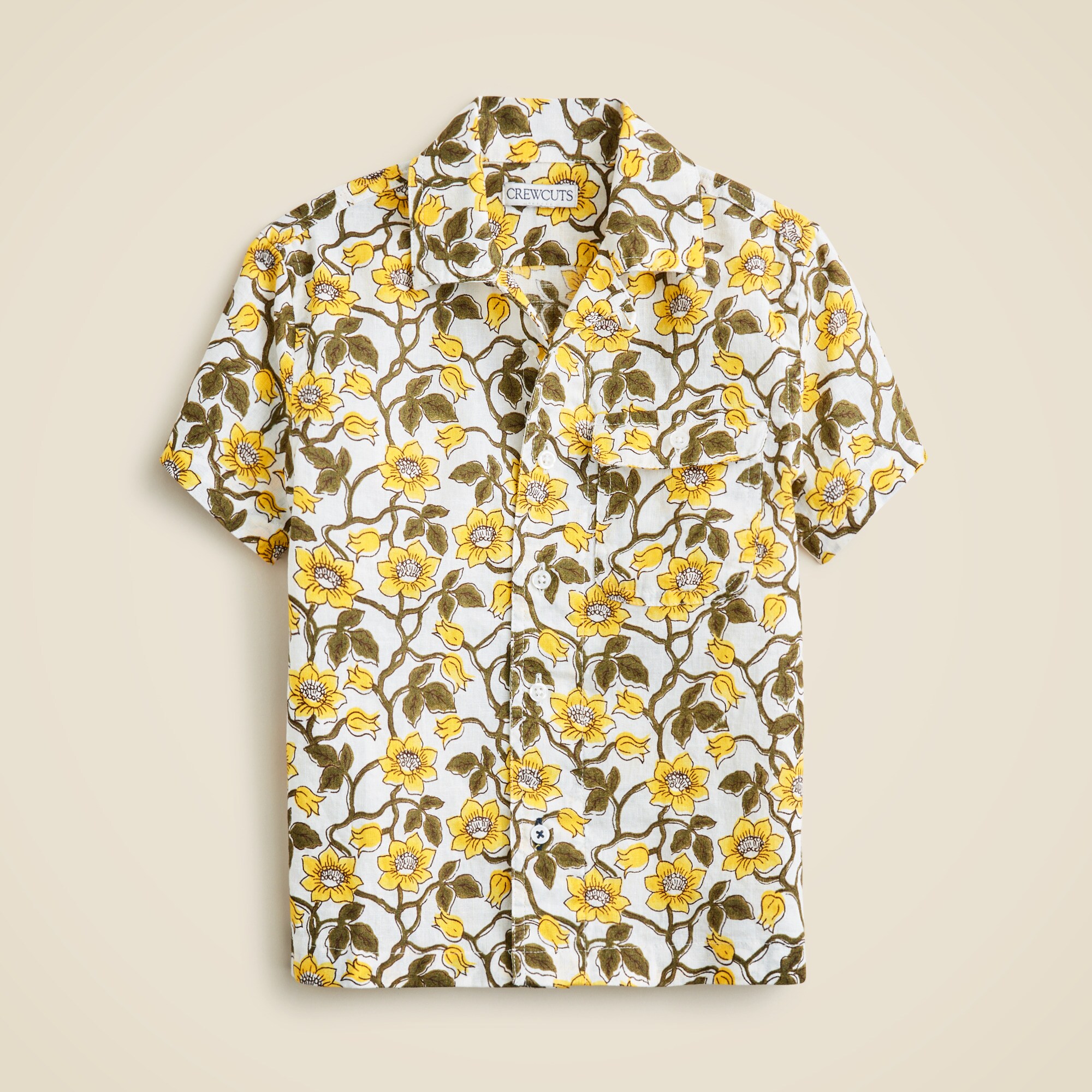 Kids' short-sleeve camp shirt in linen-cotton blend