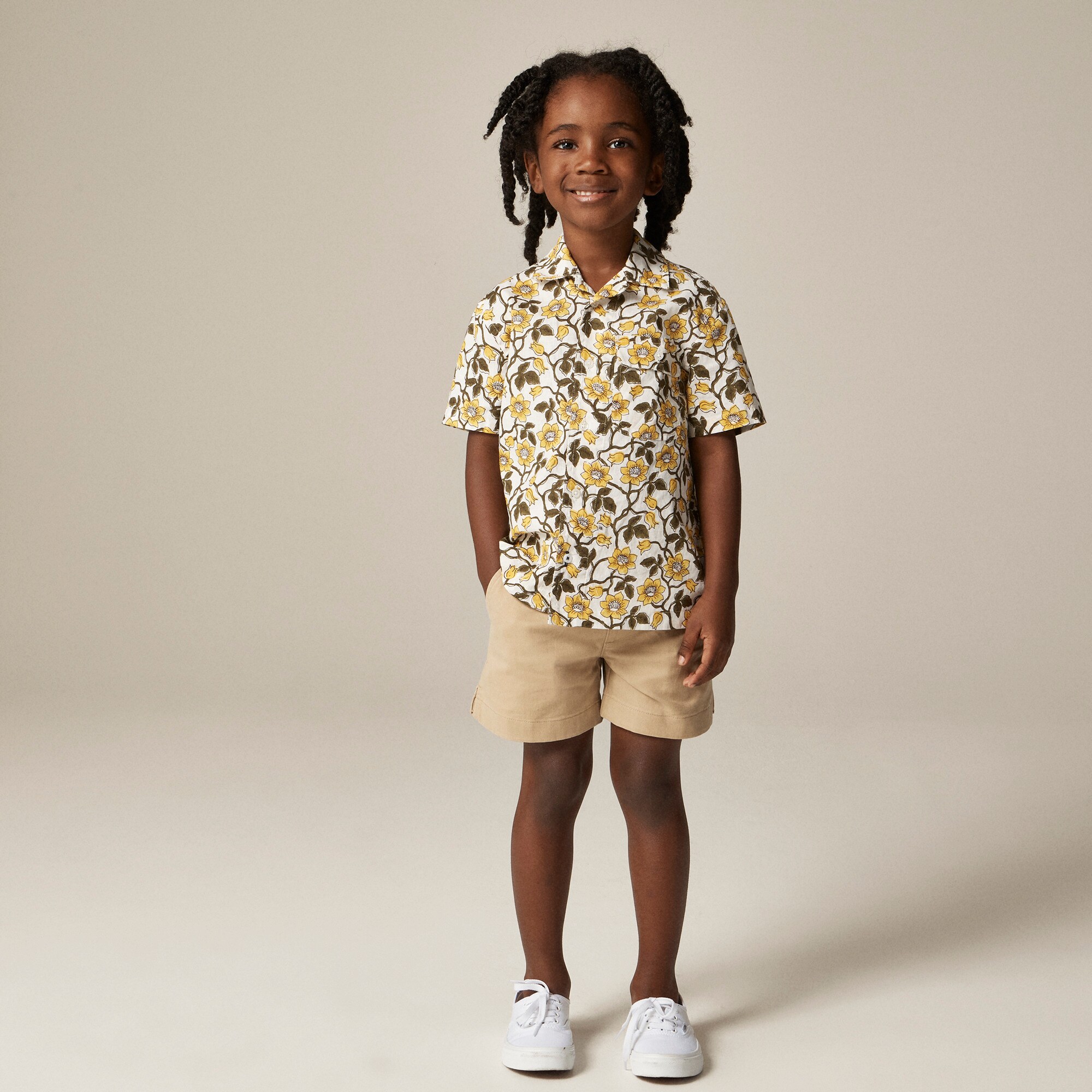  Kids' short-sleeve camp shirt in linen-cotton blend