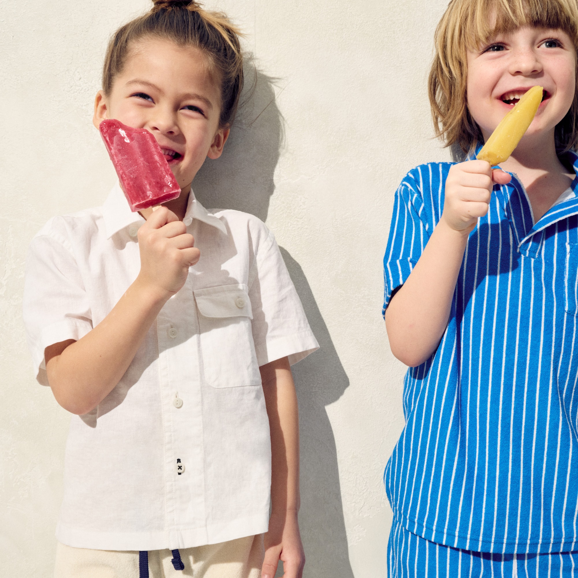 Kids' short-sleeve camp shirt in linen-cotton blend