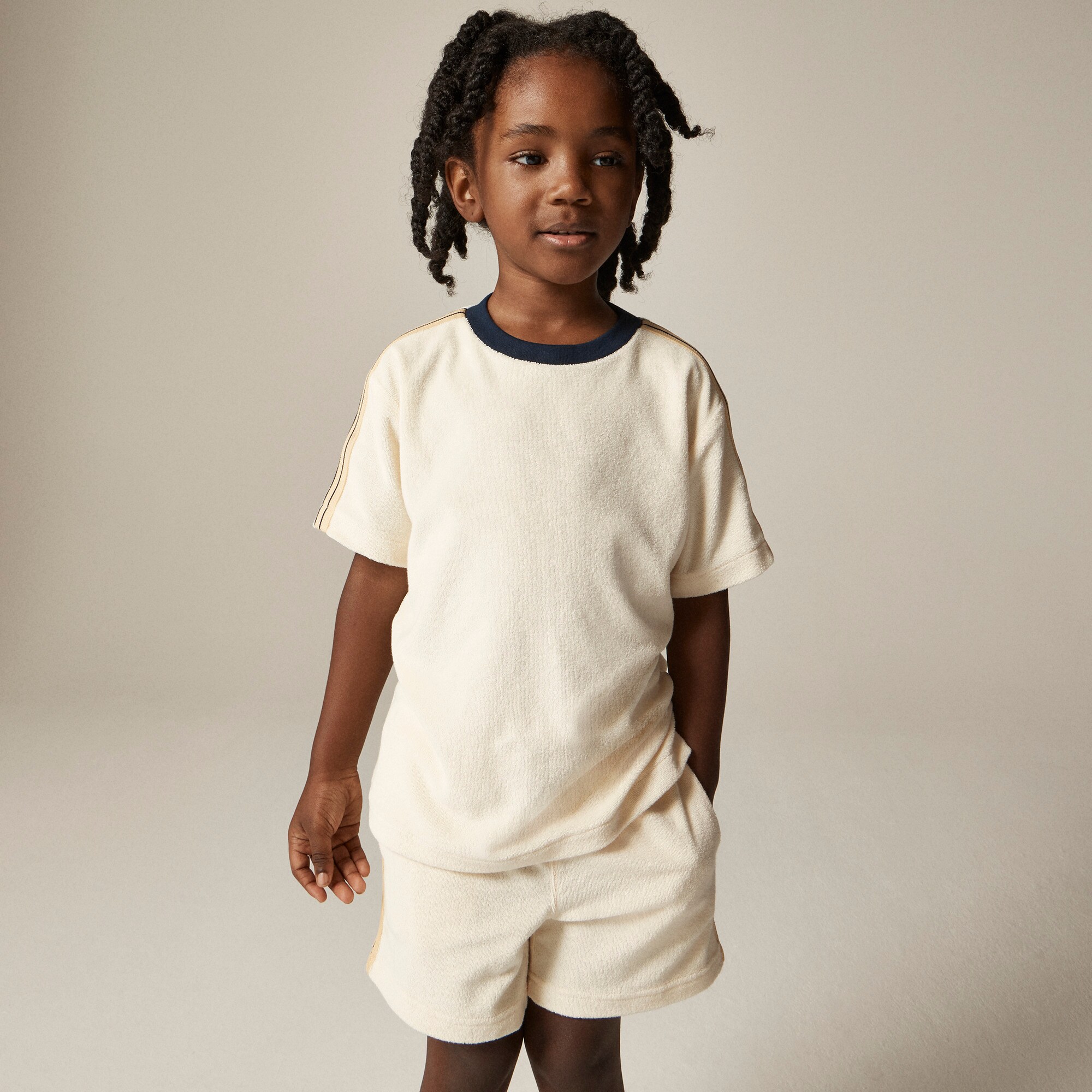 Kids' side-stripe T-shirt in towel terry