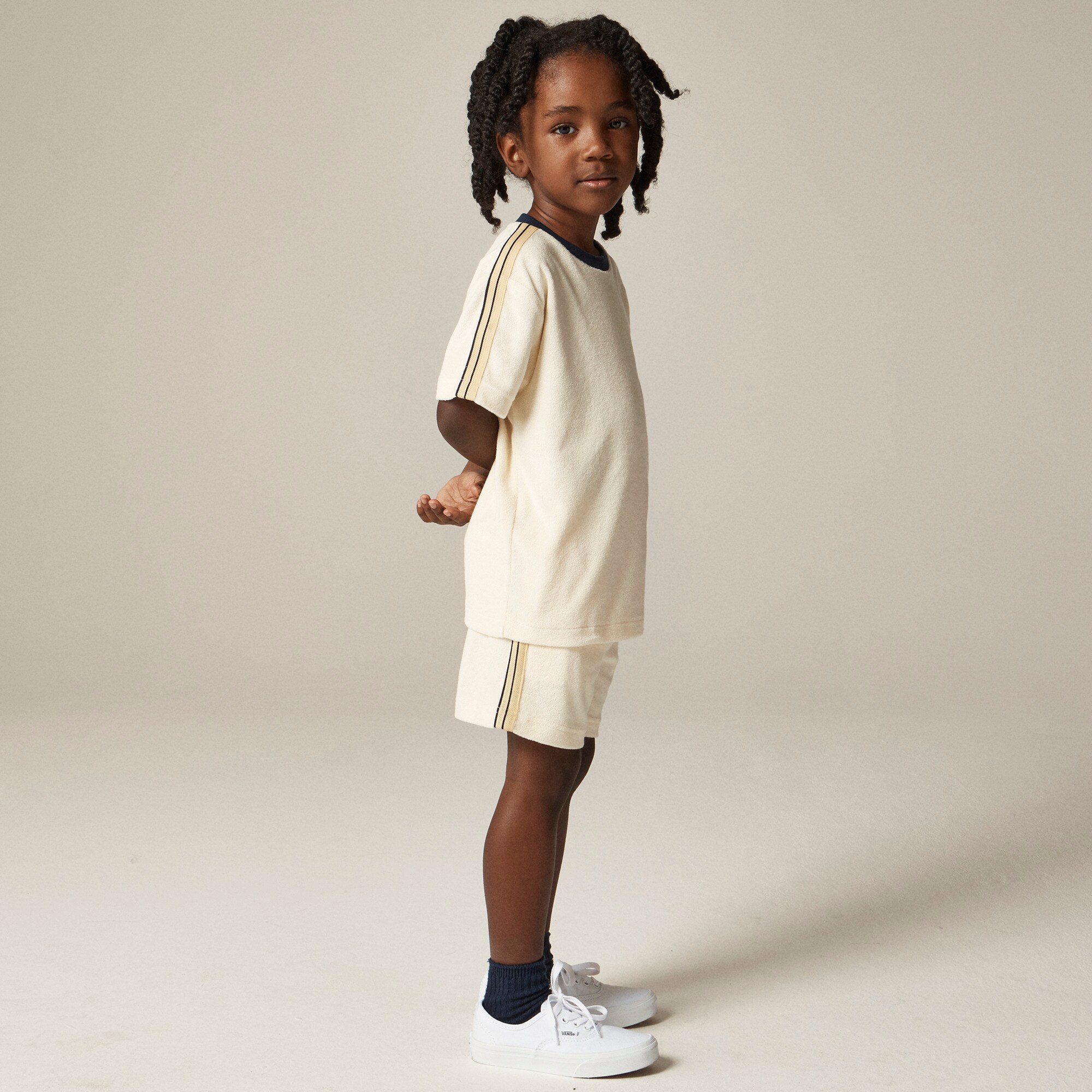 Kids' side-stripe T-shirt in towel terry