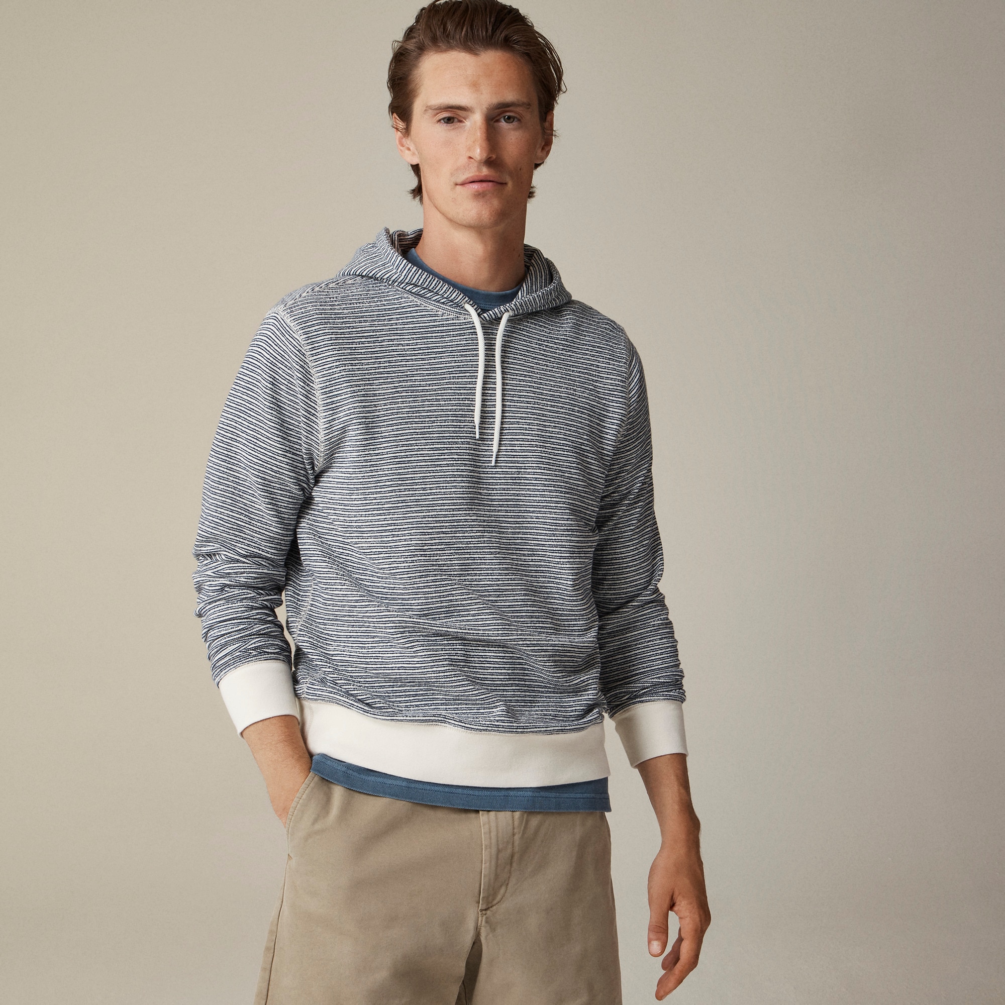 mens Textured hooded sweater-tee in stripe