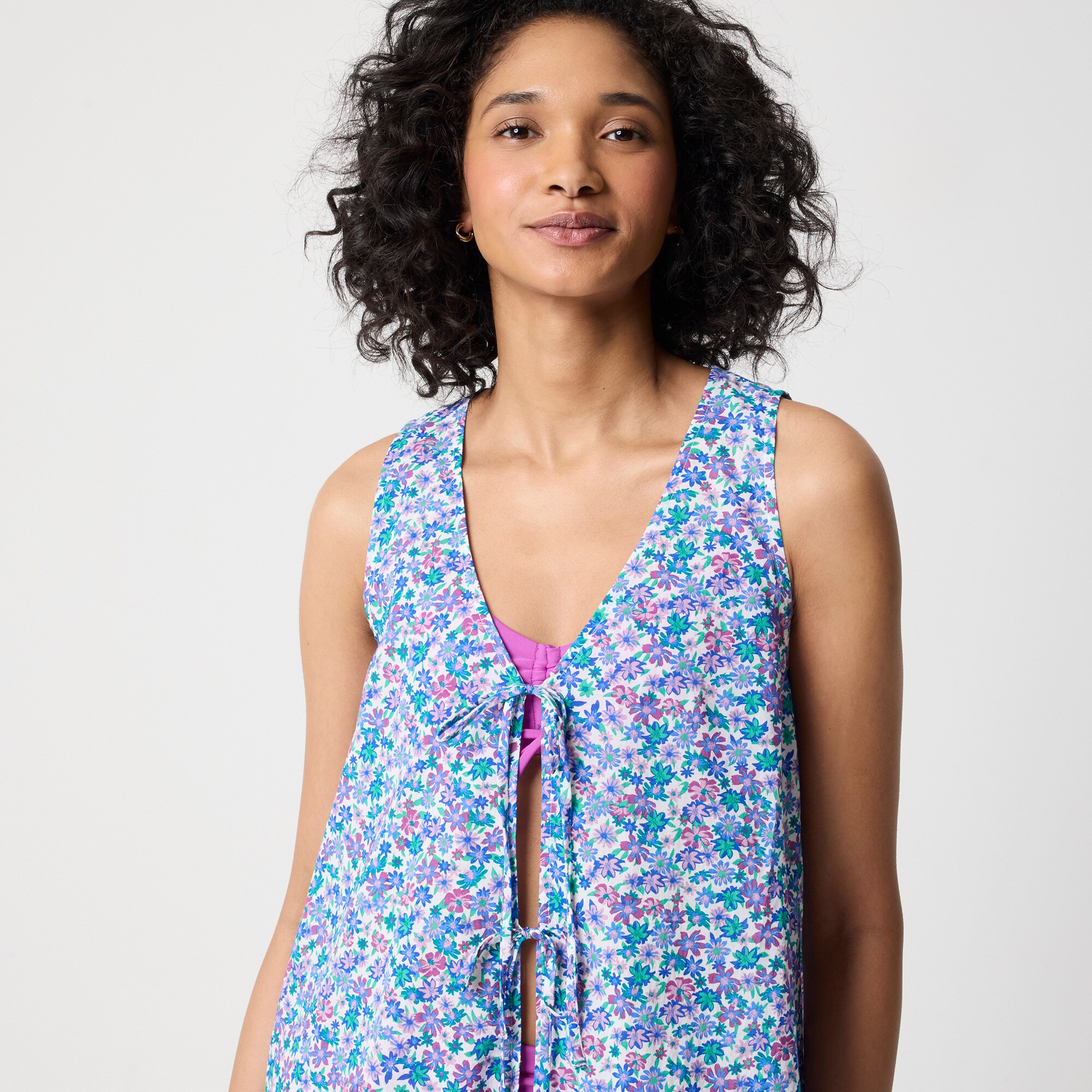 Printed tie-front beach dress